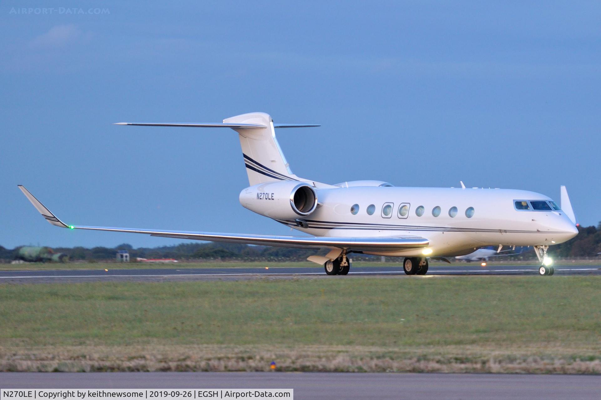 N270LE, 2015 Gulfstream Aerospace G650 (G-VI) C/N 6164, Arriving at Norwich from Bedford, Massachusetts.