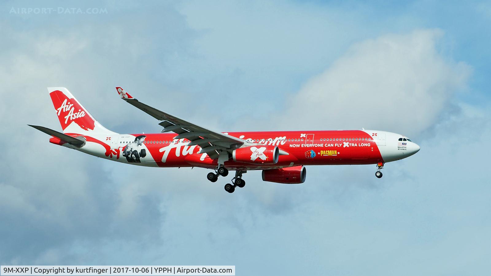 9M-XXP, 2013 Airbus A330-343X C/N 1481, Airbus A330-343 Air Asia X 9M-XXP PacMan, final rwy 21 YPPH 061017.