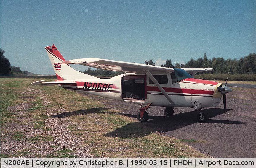 N206AE, 1968 Cessna U206C Super Skywagon C/N U206-1131, N206AE at Dillingham Airfield on Oahu, Hawaii. Used for skydiving operations. Taken probably in Spring of 1990.