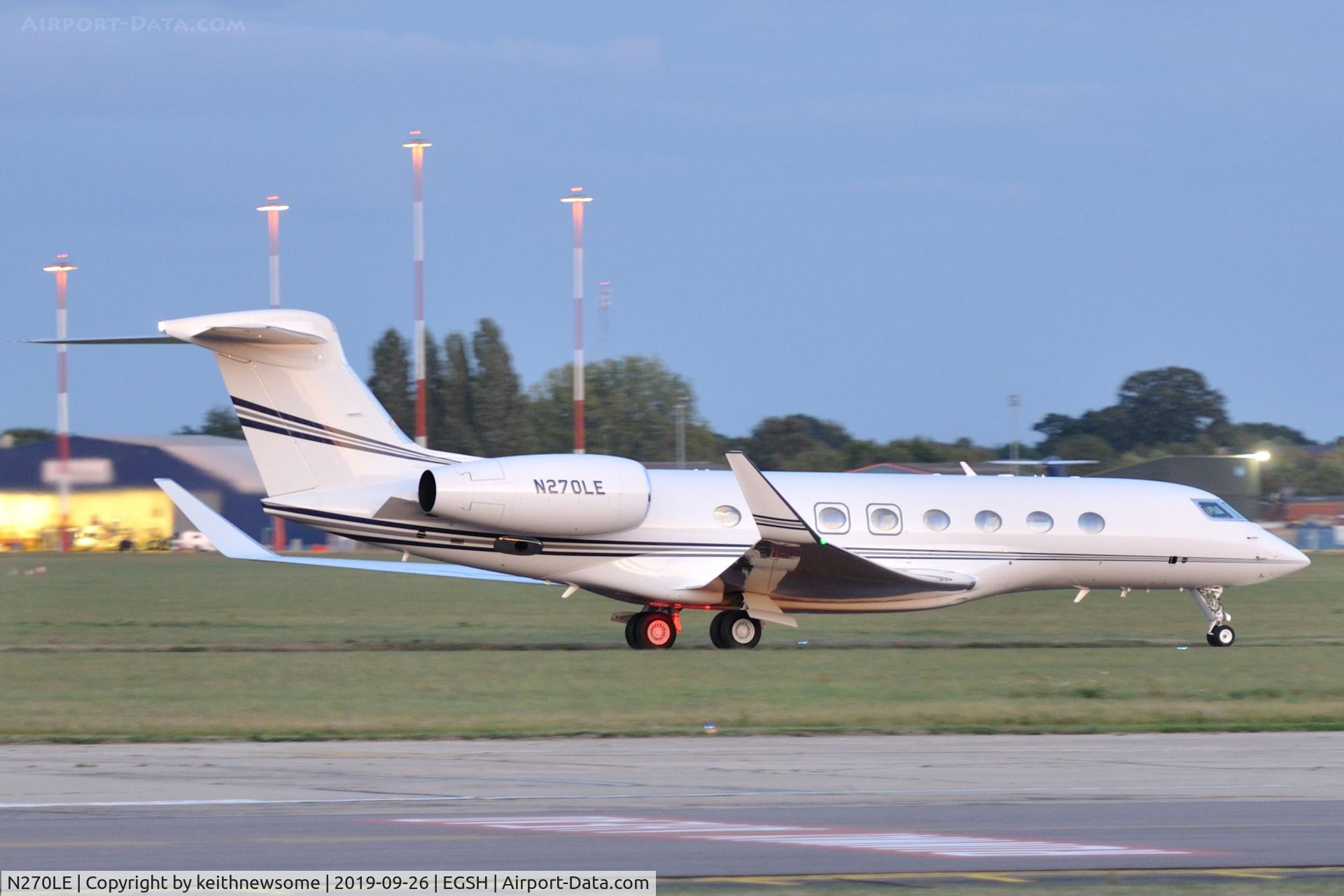 N270LE, 2015 Gulfstream Aerospace G650 (G-VI) C/N 6164, Arriving at Norwich from Bedford, Massachusetts.