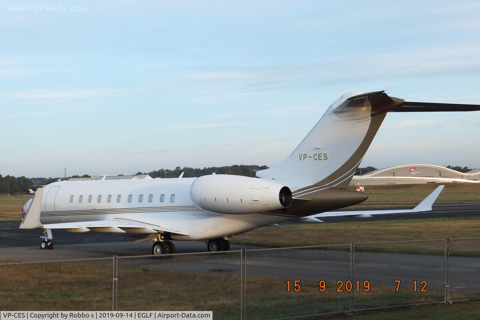 VP-CES, 2008 Bombardier BD-700-1A10 Global Express C/N 9311, VP-CES at Farnborough Airport.