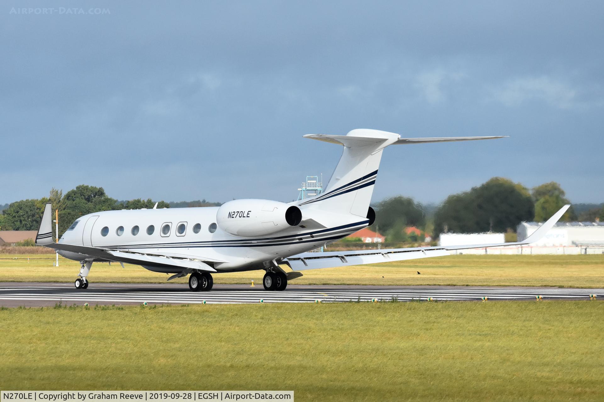 N270LE, 2015 Gulfstream Aerospace G650 (G-VI) C/N 6164, Departing from Norwich.