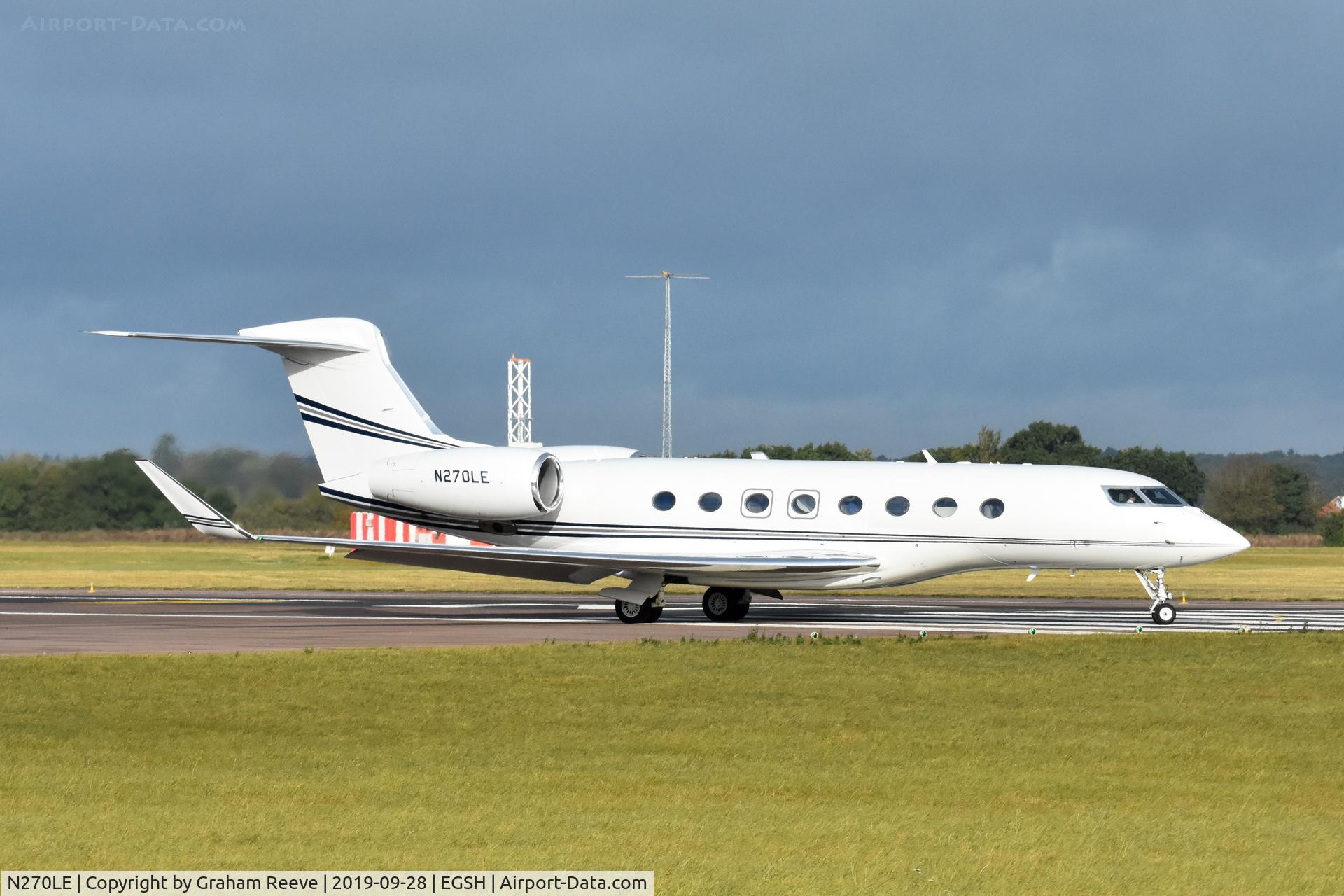 N270LE, 2015 Gulfstream Aerospace G650 (G-VI) C/N 6164, Departing from Norwich.