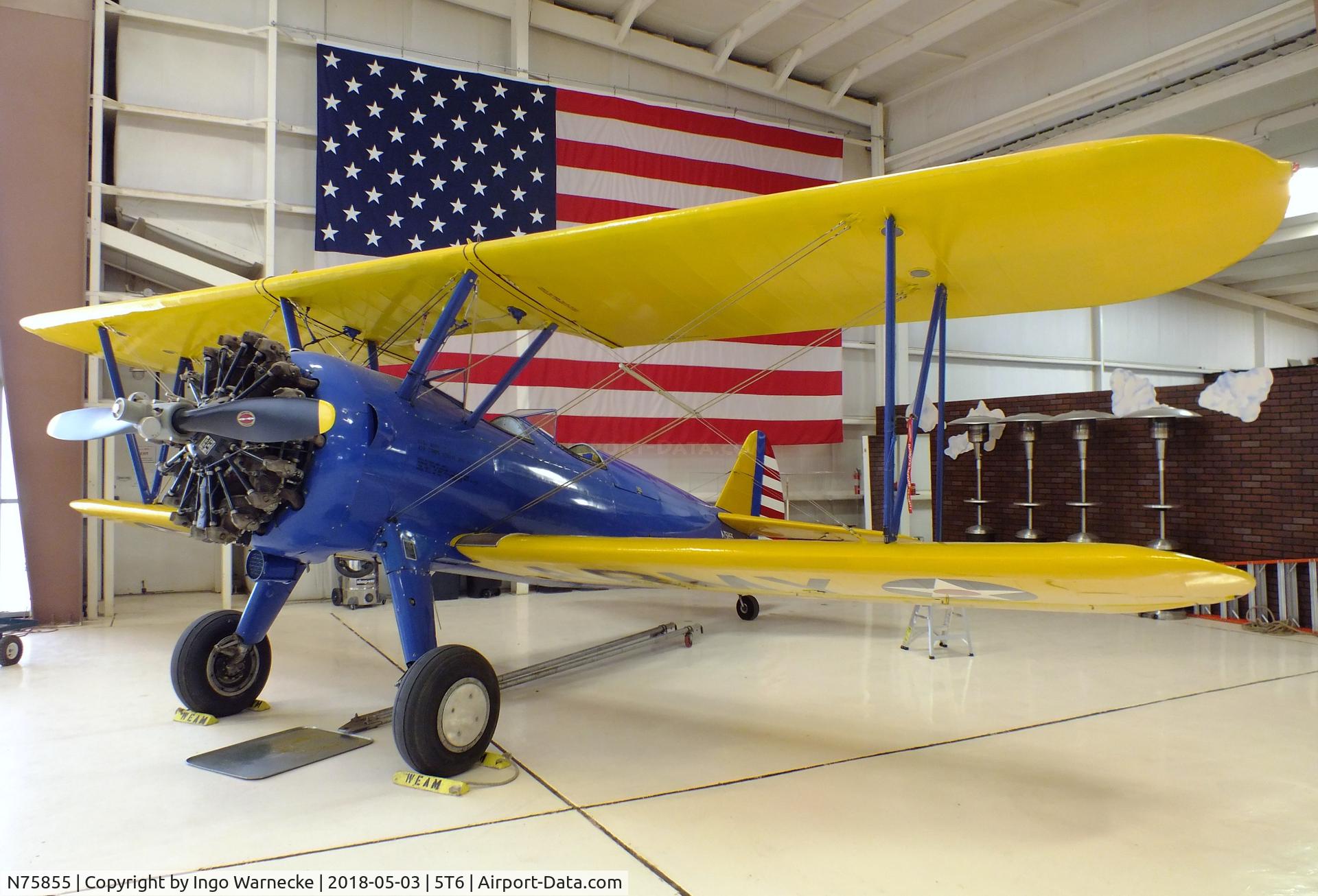 N75855, 1943 Boeing E75 C/N 75-5413, Boeing (Stearman) E75 (PT-17) at the War Eagles Air Museum, Santa Teresa NM