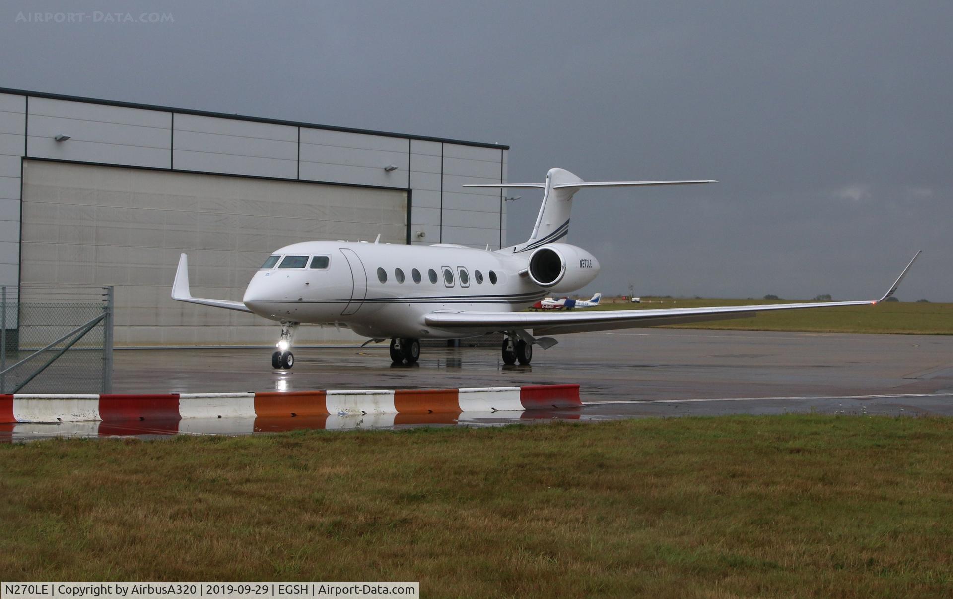 N270LE, 2015 Gulfstream Aerospace G650 (G-VI) C/N 6164, Norwich on a wet Sunday