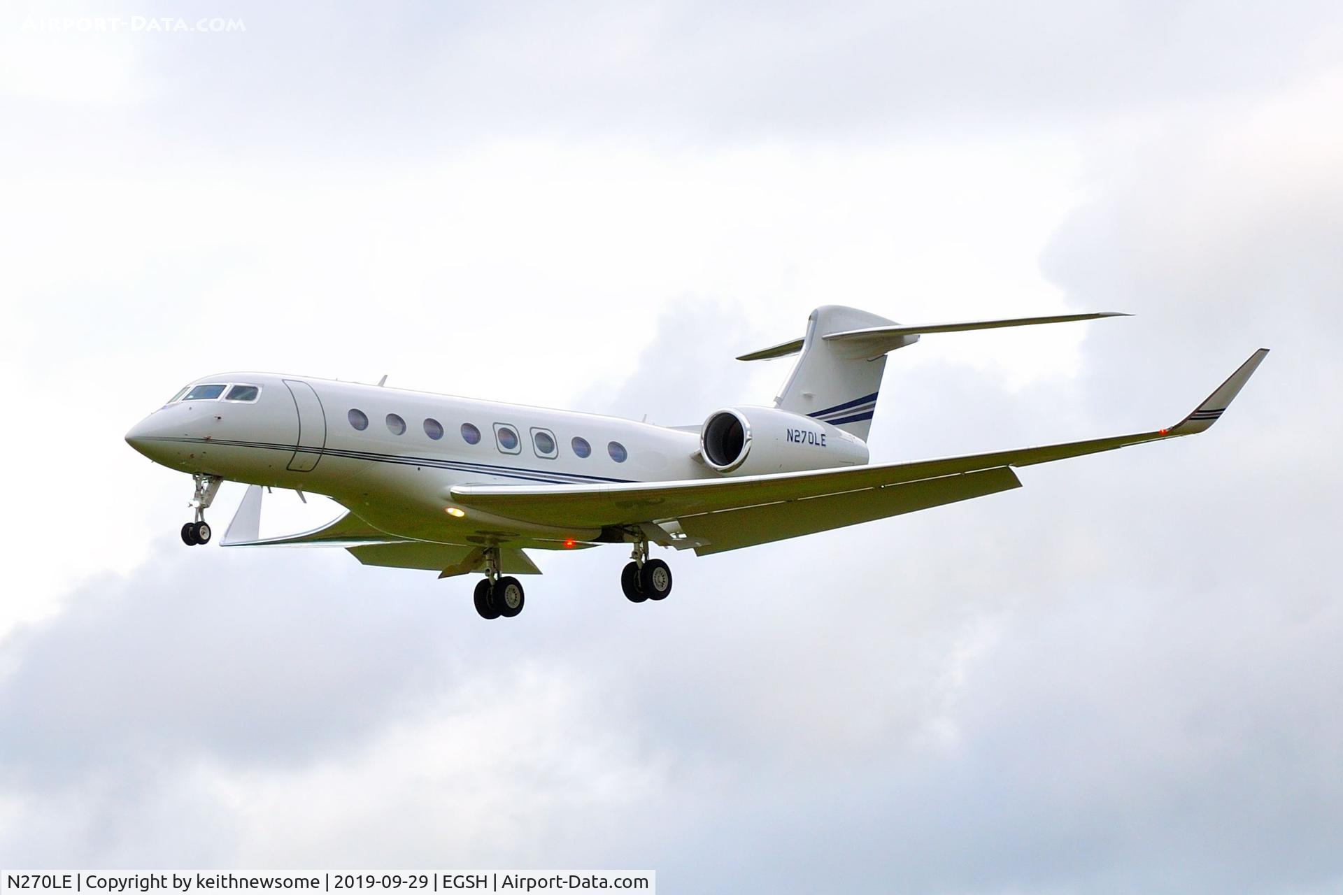 N270LE, 2015 Gulfstream Aerospace G650 (G-VI) C/N 6164, Arriving at Norwich from Liverpool.