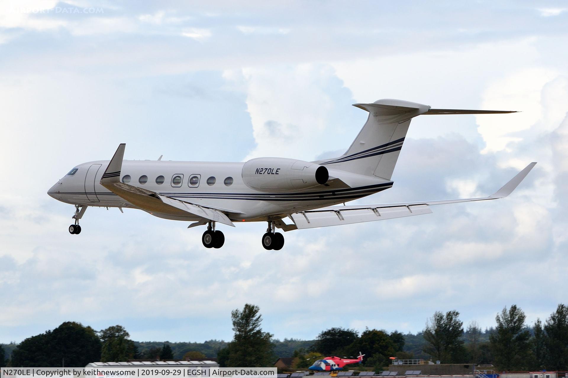 N270LE, 2015 Gulfstream Aerospace G650 (G-VI) C/N 6164, Arriving at Norwich from Liverpool.