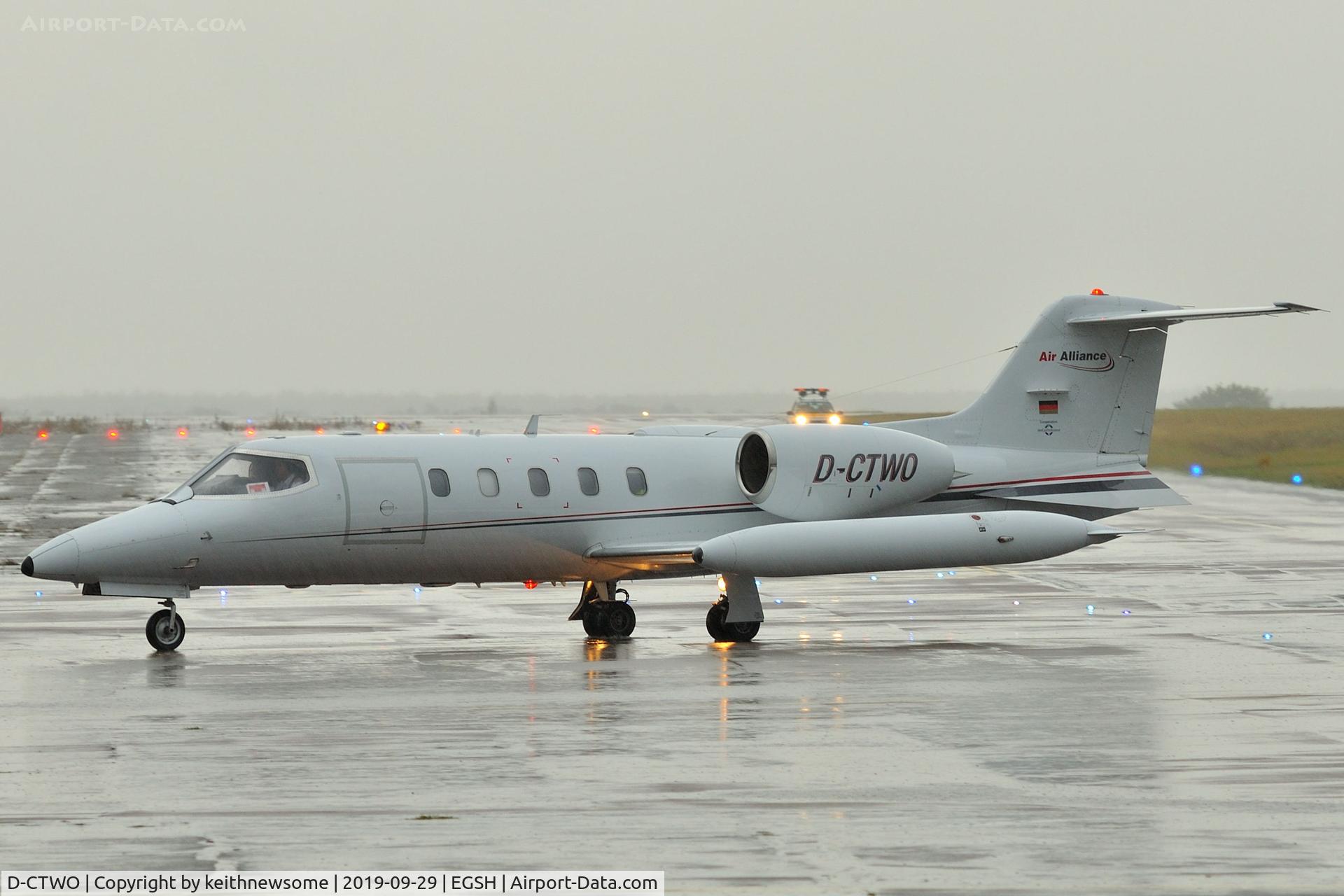D-CTWO, 1983 Gates Learjet 35A C/N 35A-504, Arriving at wet Norwich from Porto, Portugal.