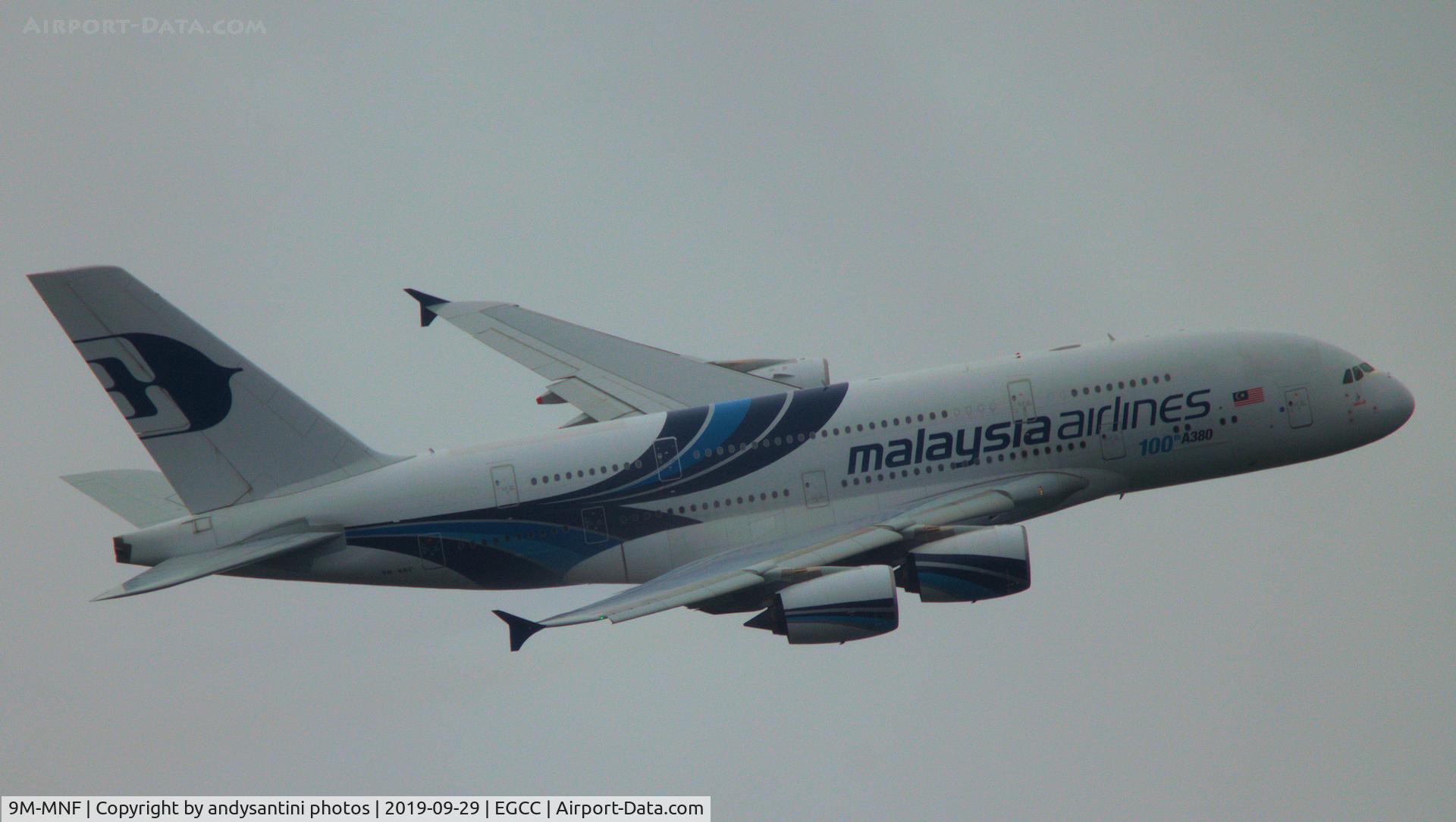 9M-MNF, 2012 Airbus A380-841 C/N 114, on the climb out of man egcc uk useing runway 05L