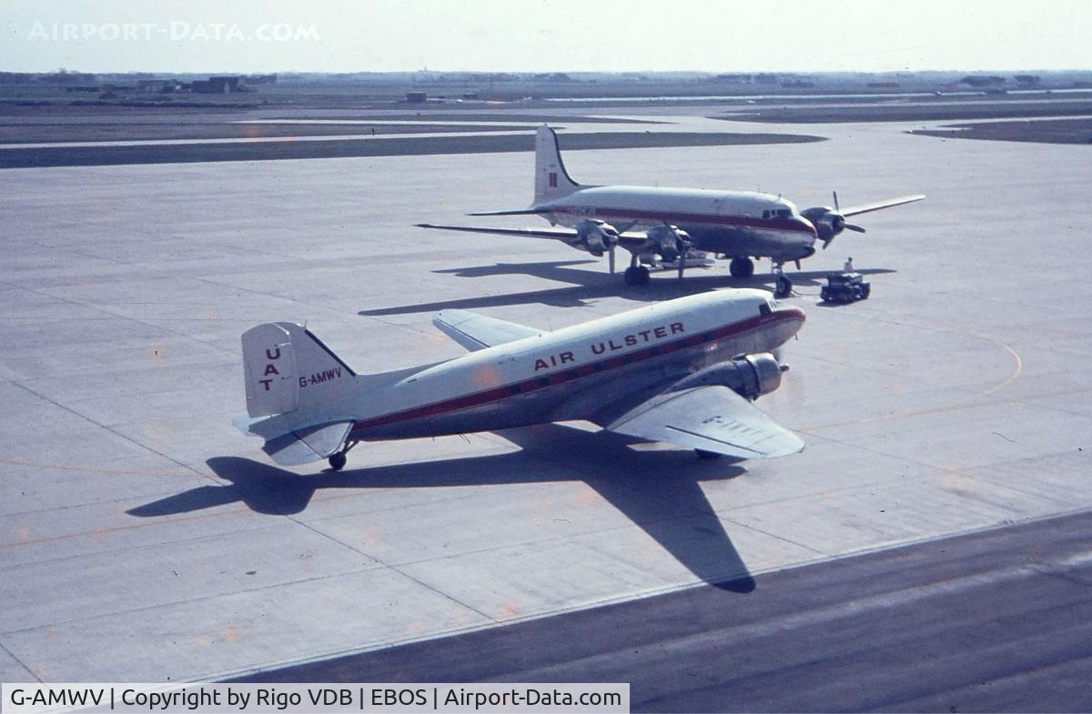 G-AMWV, 1943 Douglas C-47 Dakota 3 C/N 25600, Air Ulster G-AMWV and Belgian Air Force C-54A  KX-1 at Ostend Airport in late 1960's.