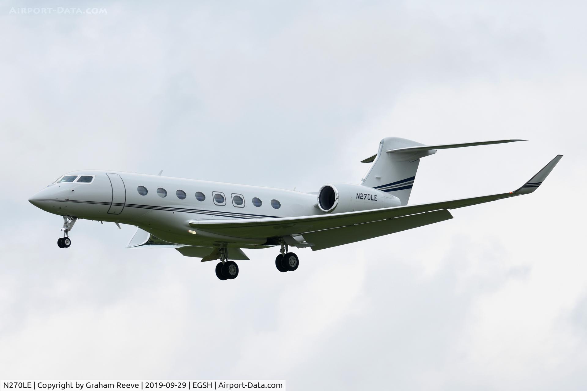 N270LE, 2015 Gulfstream Aerospace G650 (G-VI) C/N 6164, Landing at Norwich.