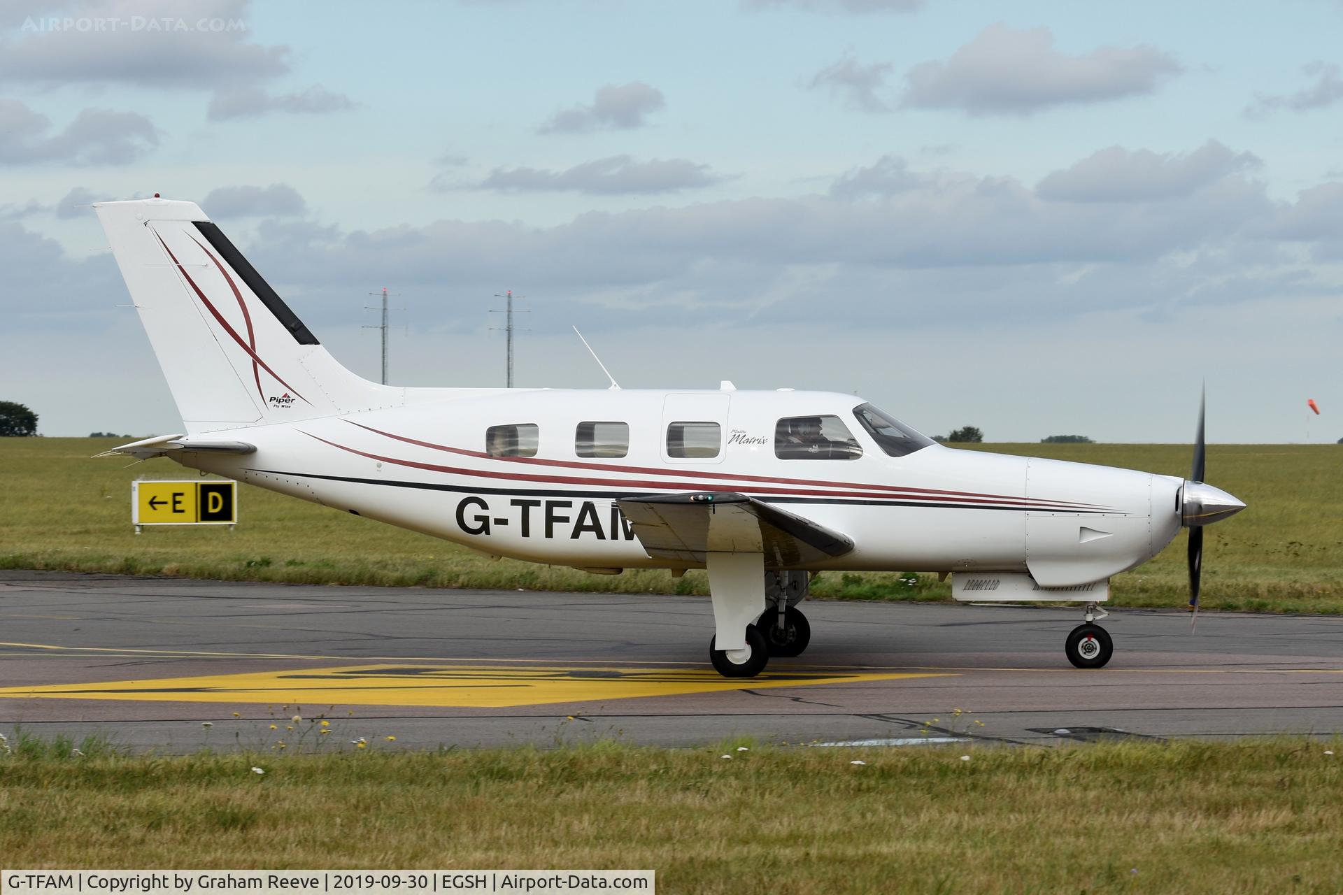 G-TFAM, 2008 Piper PA-46R-350T Malibu Matrix C/N 4692068, Departing from Norwich.