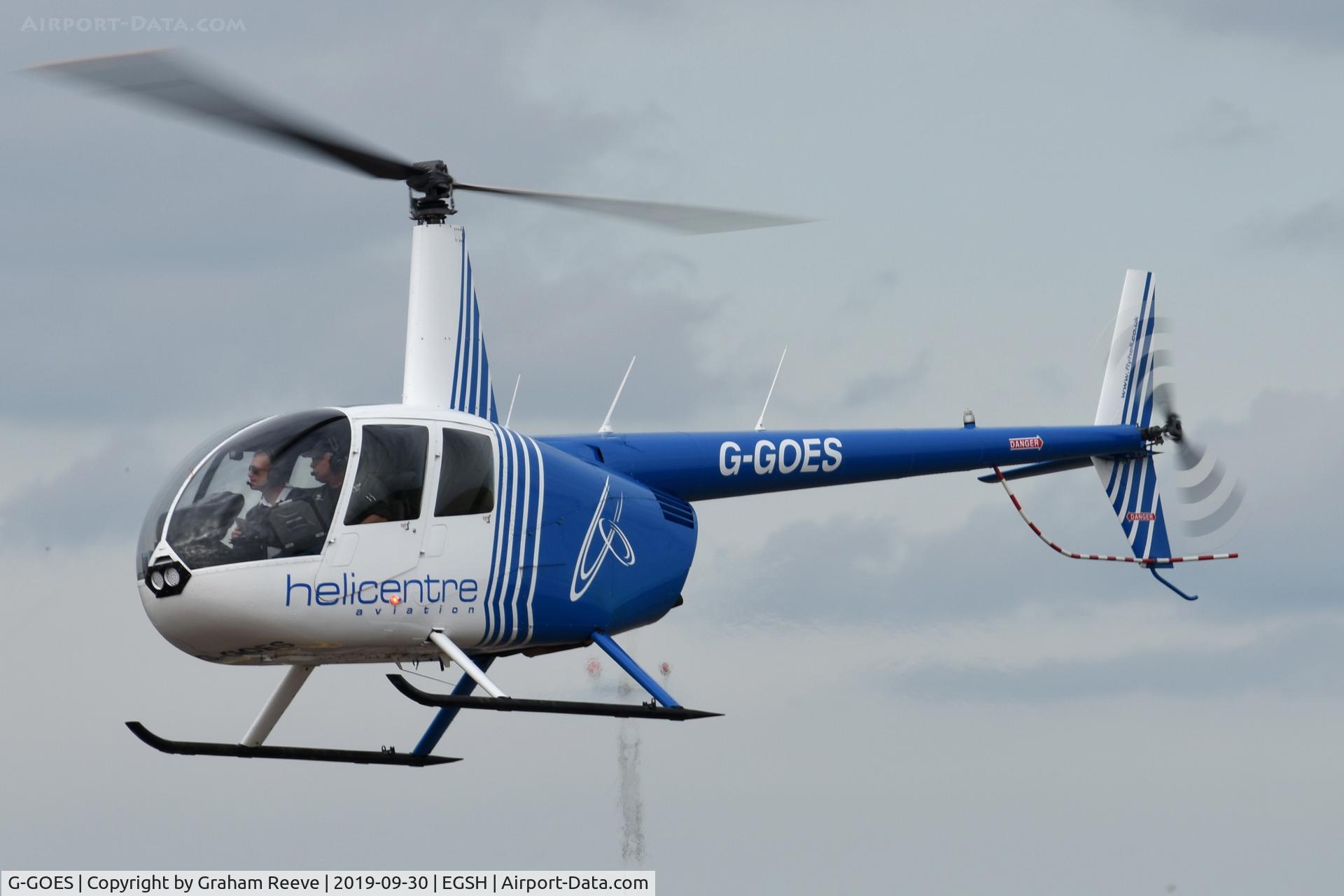 G-GOES, 2005 Robinson R44 Raven II C/N 10942, Landing at Norwich.