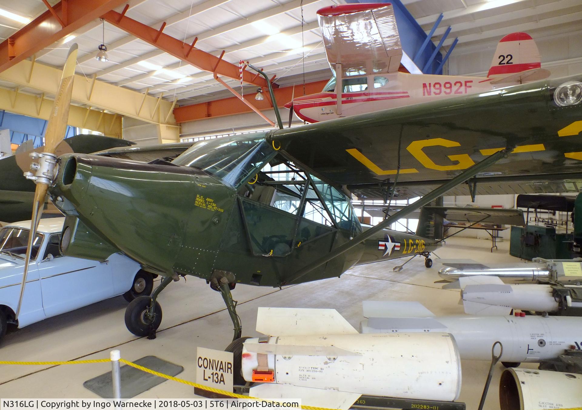 N316LG, 1947 Consolidated Vultee/toms Aero L-13A C/N 47-316, Consolidated Vultee/Stinson L-13A at the War Eagles Air Museum, Santa Teresa NM