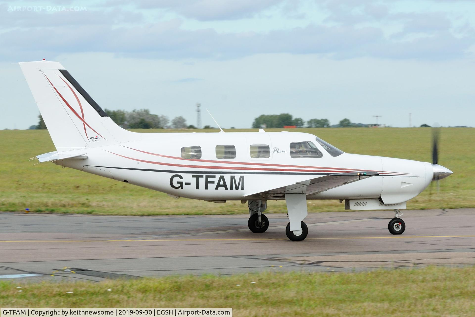 G-TFAM, 2008 Piper PA-46R-350T Malibu Matrix C/N 4692068, Leaving Norwich.