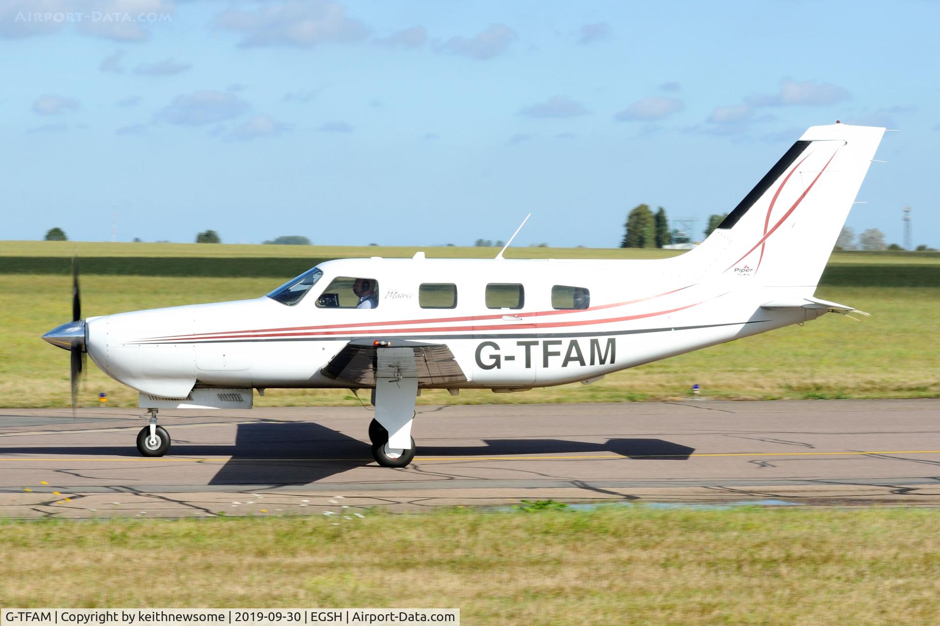 G-TFAM, 2008 Piper PA-46R-350T Malibu Matrix C/N 4692068, Arriving at Norwich.