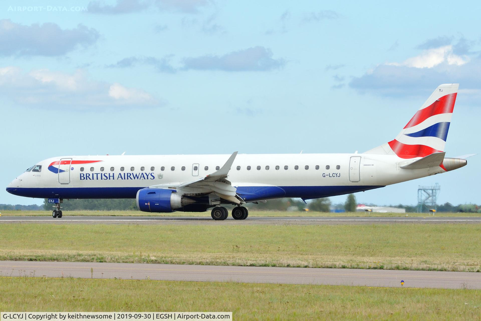 G-LCYJ, 2010 Embraer 190SR (ERJ-190-100SR) C/N 19000339, Arriving at Norwich for engineering work.