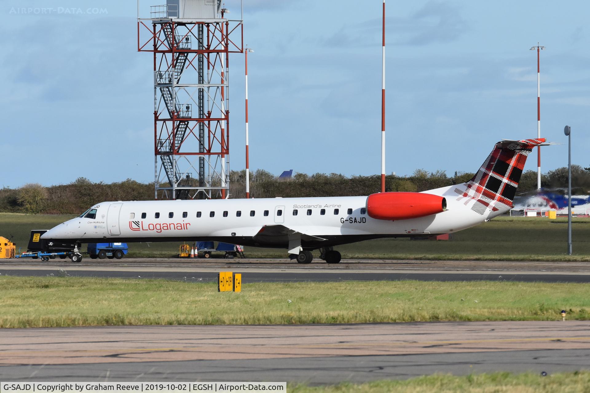 G-SAJD, 2001 Embraer EMB-145EP (ERJ-145EP) C/N 145454, Parked at Norwich.