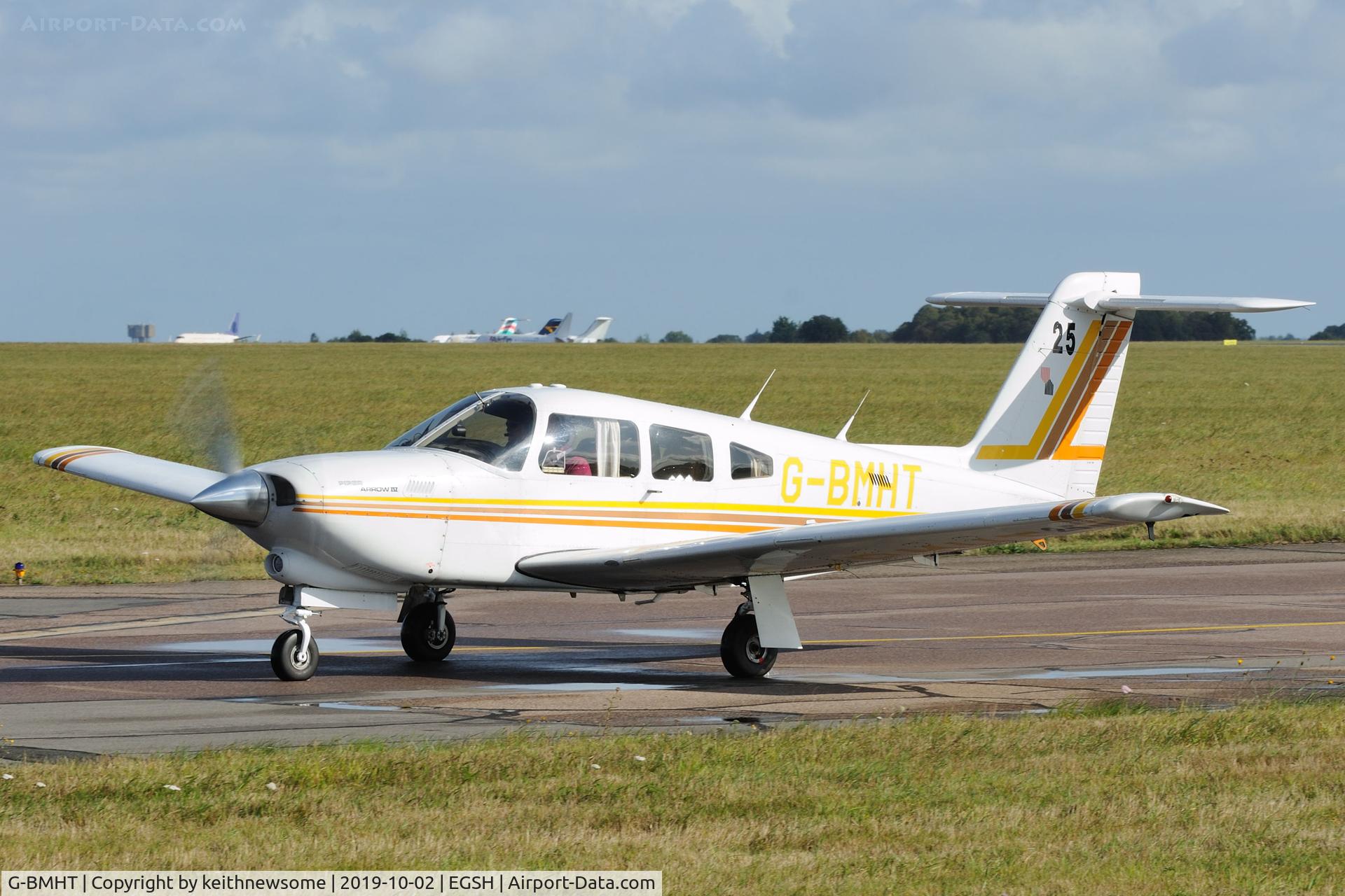 G-BMHT, 1981 Piper PA-28RT-201T Turbo Arrow IV C/N 28R-8231010, Arriving at Norwich.