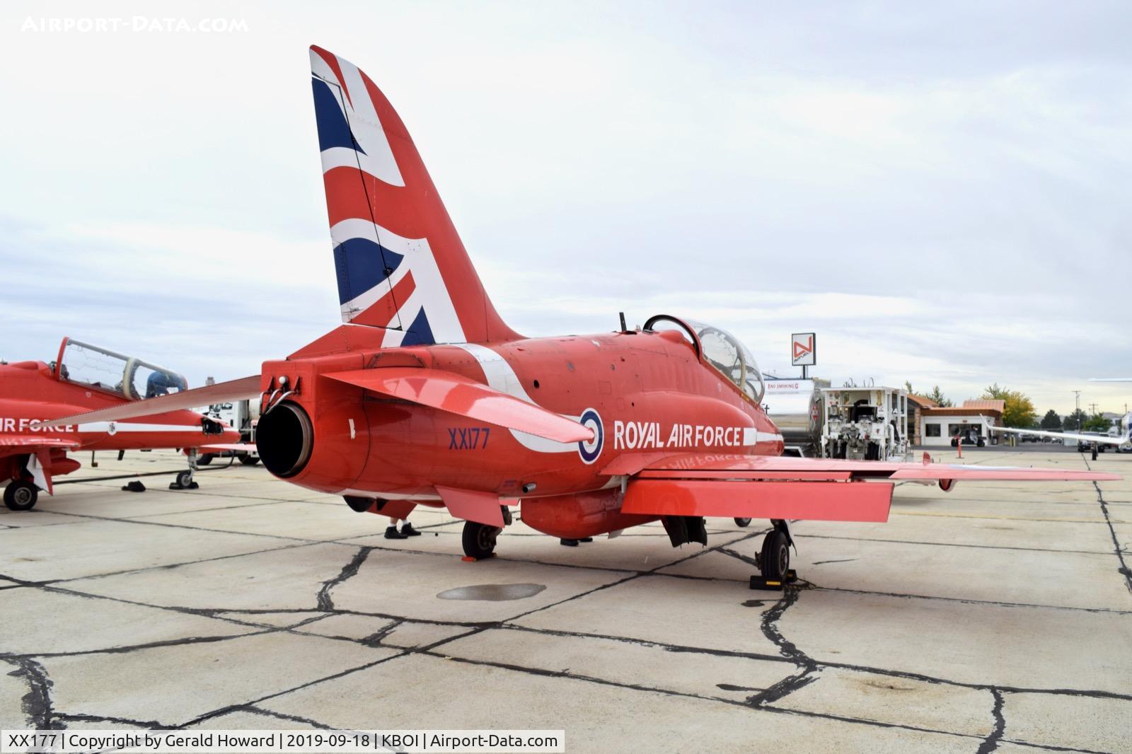 XX177, 1977 Hawker Siddeley Hawk T.1 C/N 024/312024, Parked on the south GA ramp.