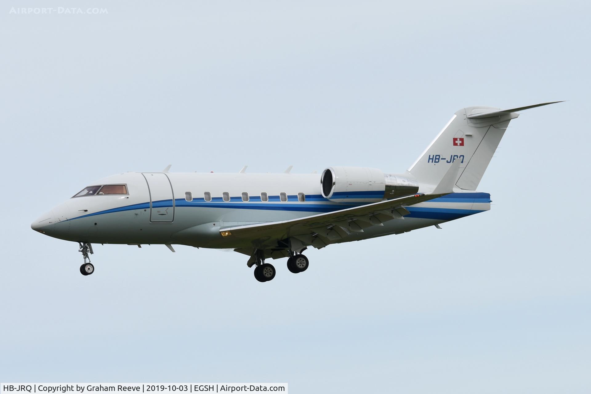 HB-JRQ, 2006 Bombardier Challenger 604 (CL-600-2B16) C/N 5651, Landing at Norwich.