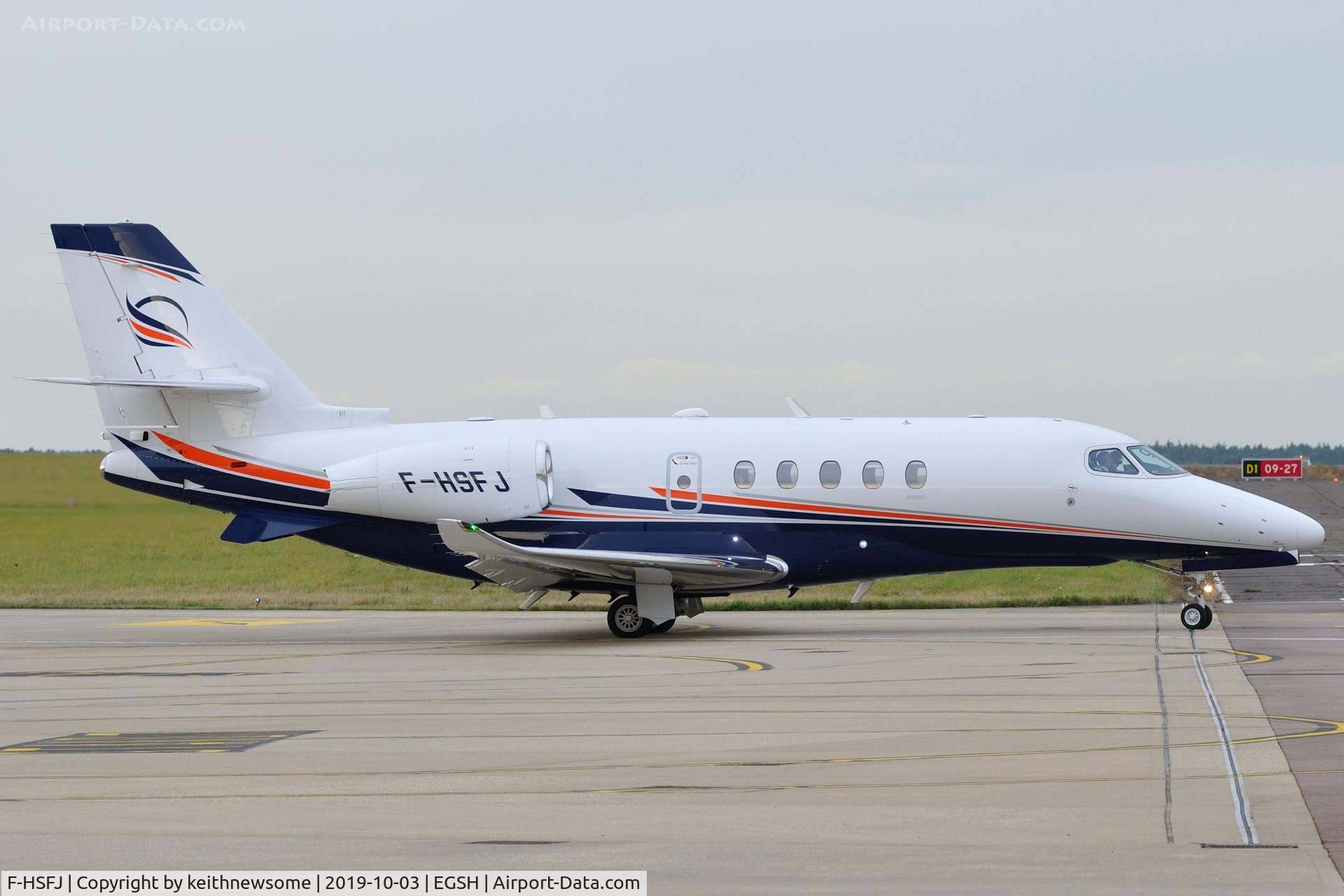 F-HSFJ, 2017 Cessna 680A Citation Latitude C/N 680A-0099, Leaving Norwich for London City Airport.