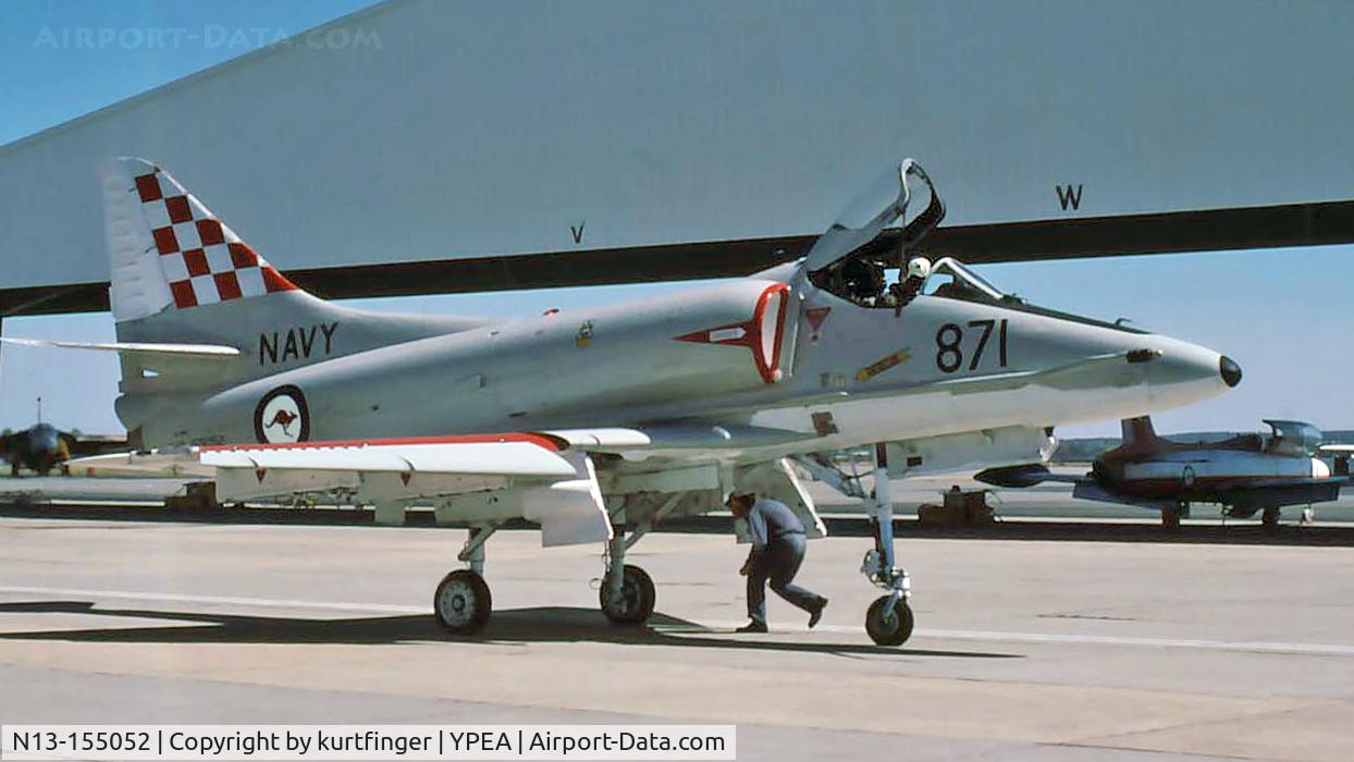 N13-155052, 1967 Douglas A-4G Skyhawk C/N 155052, Douglas  A-4G Skyhawk unit VF-805, code 871 RAAF Base Pearce October/November 1978. More information and photos on the following linl.http://www.adf-gallery.com.au/gallery/Skyhawk-N13-155052