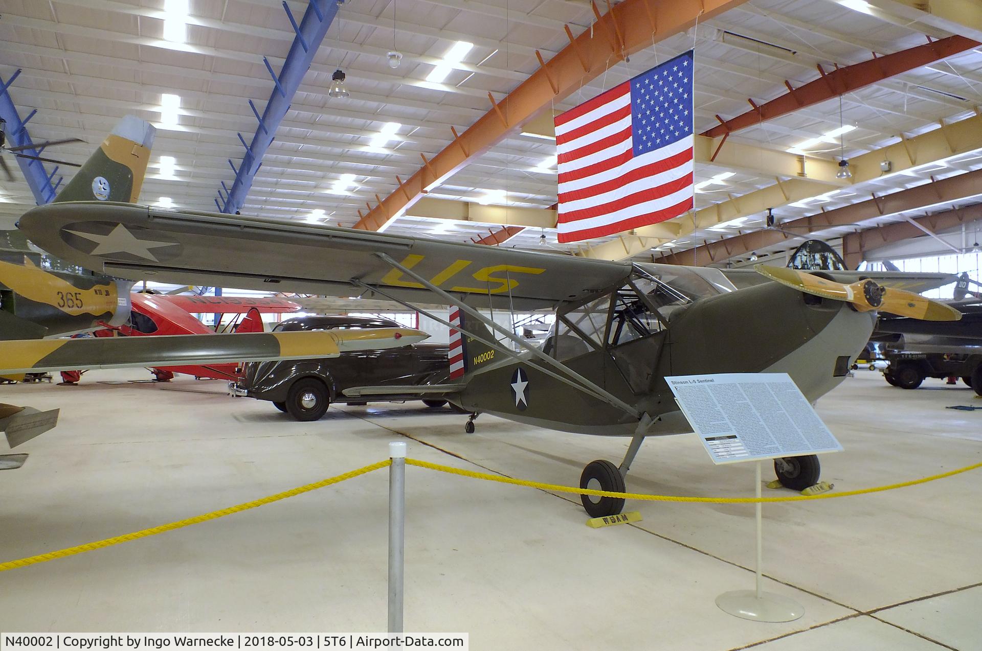 N40002, 1943 Stinson L-5 Sentinel C/N 76-220, Stinson L-5 Sentinel at the War Eagles Air Museum, Santa Teresa NM