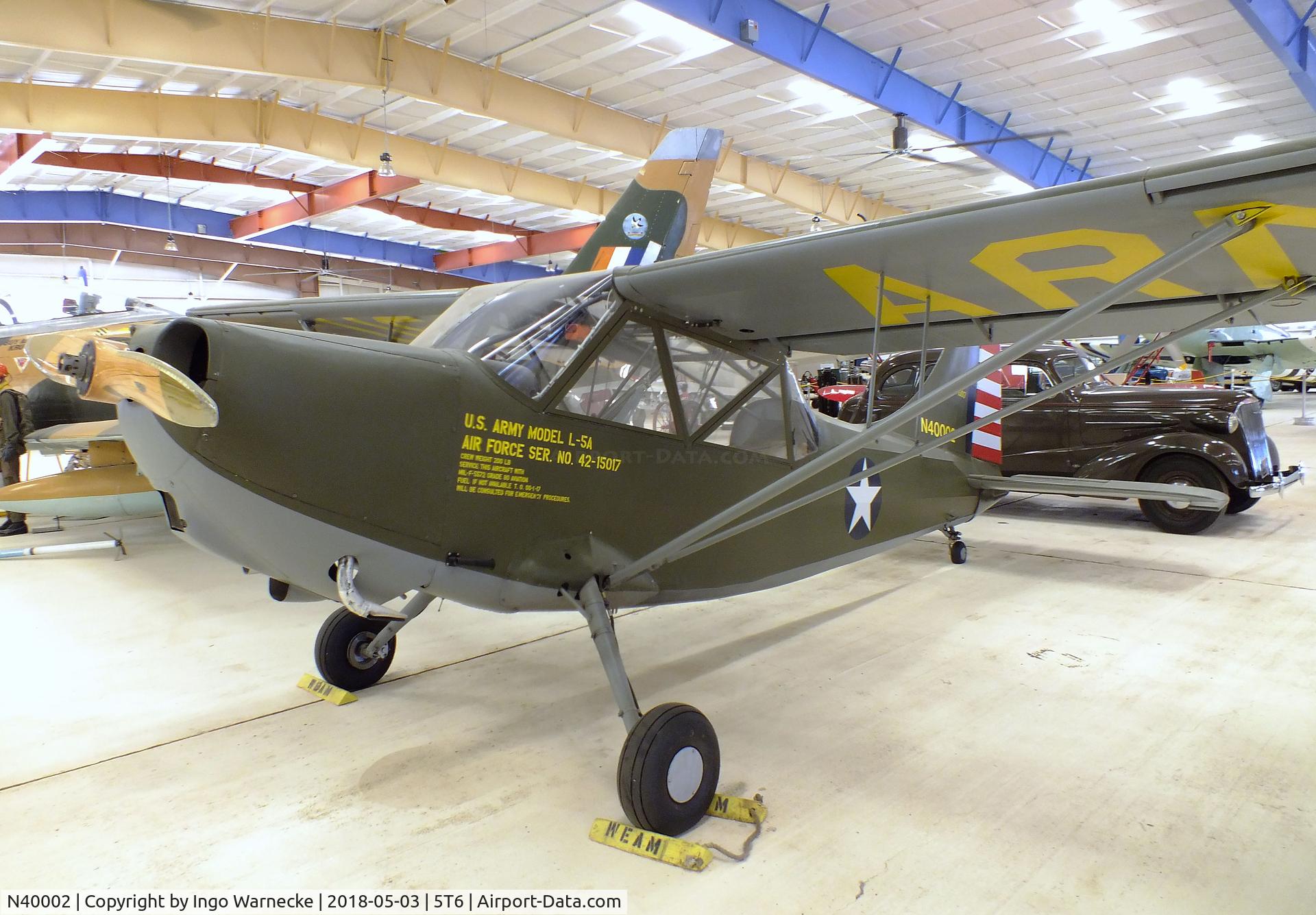 N40002, 1943 Stinson L-5 Sentinel C/N 76-220, Stinson L-5 Sentinel at the War Eagles Air Museum, Santa Teresa NM