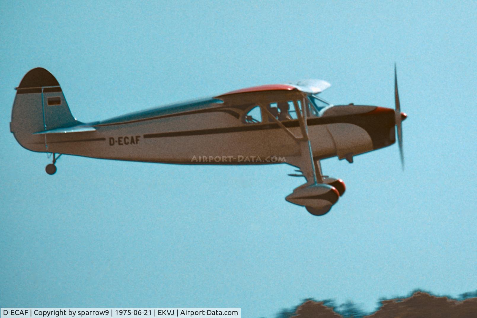 D-ECAF, 1937 Fairchild F-24H Argus C/N 3222, KZ-Rally Stauning 1975. Scanned from a slide.