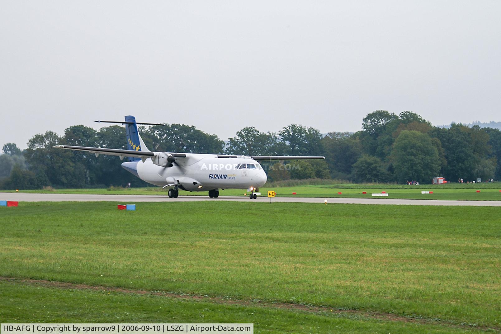 HB-AFG, 1989 ATR 72-201 C/N 108, Taking off Grenchen from runway 25 (2840 ft available), after an air-show. Plane must have been nearly empty.