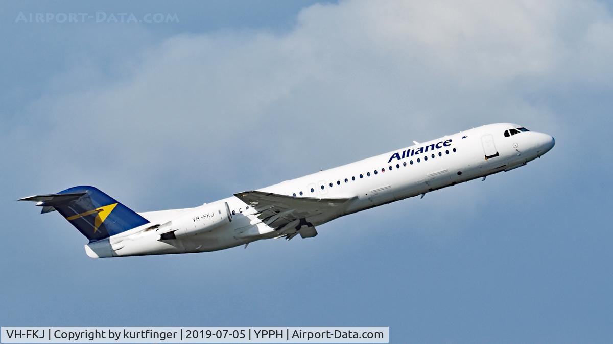 VH-FKJ, 1991 Fokker 100 (F-28-0100) C/N 11372, Fokker 100. Alliance Airlines VH-FKJ YPPH 050719