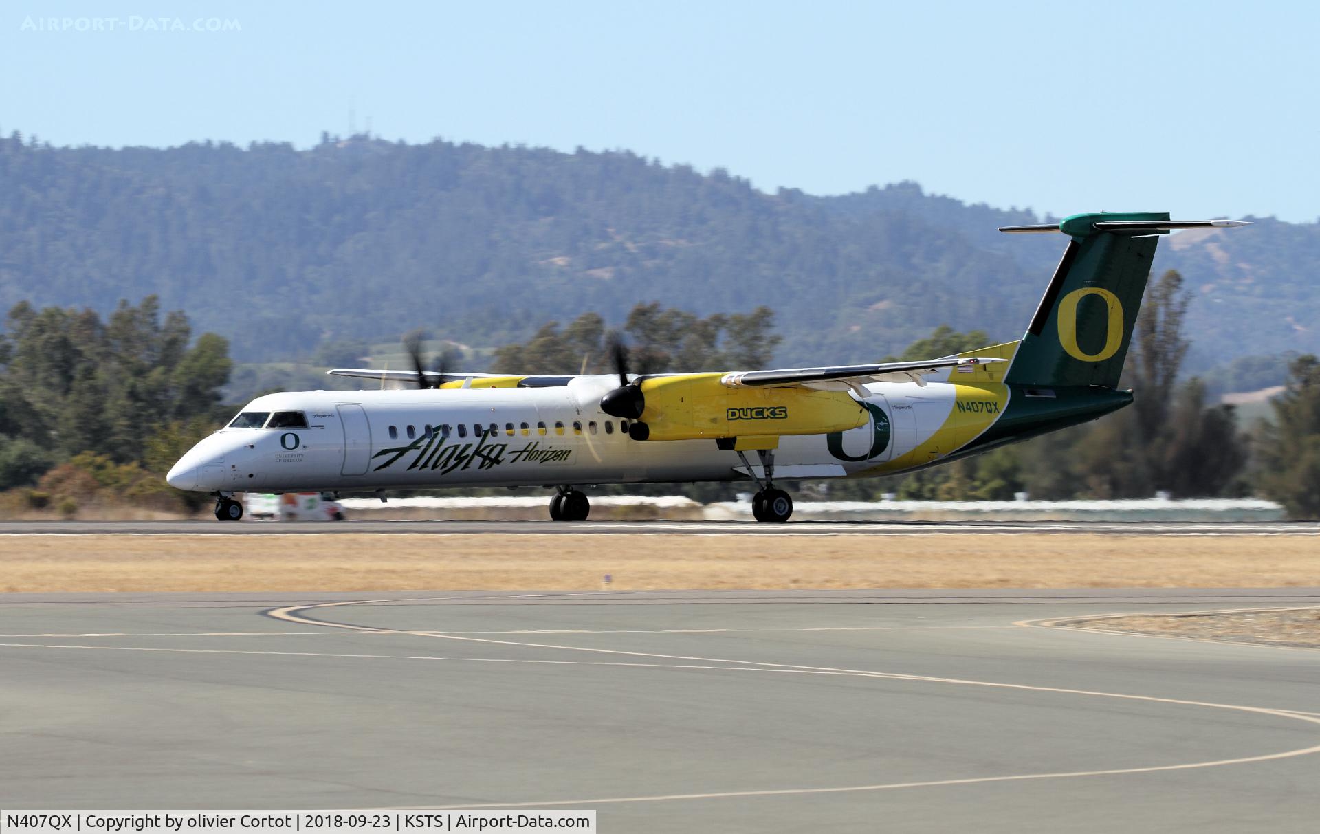 N407QX, 2001 Bombardier DHC-8-402 Dash 8 C/N 4049, landing at Santa Rosa