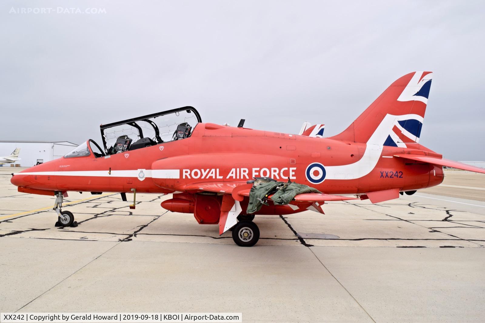 XX242, 1978 Hawker Siddeley Hawk T.1 C/N 078/312078, Parked on south GA ramp.