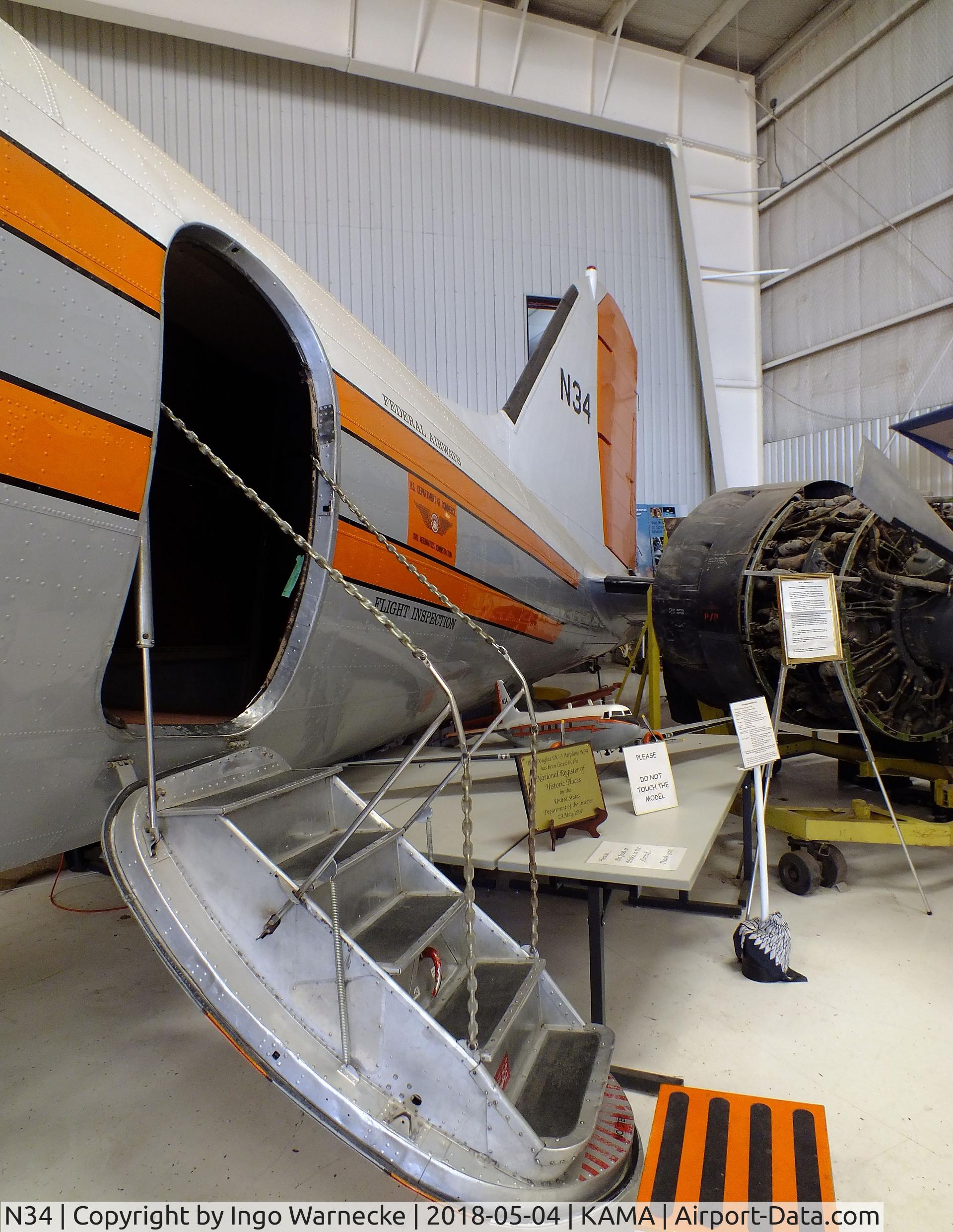 N34, 1945 Douglas R4D-7 C/N 33359, Douglas DC-3C (formerly Federal Airways Flight Inspection) at the Texas Air & Space Museum, Amarillo TX