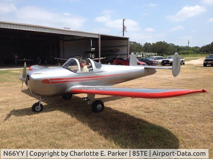 N66YY, 1946 Erco 415C Ercoupe C/N 1643, Charlotte Parker flying her Ercoupe at the Fly IN in Kingsbury Tx.