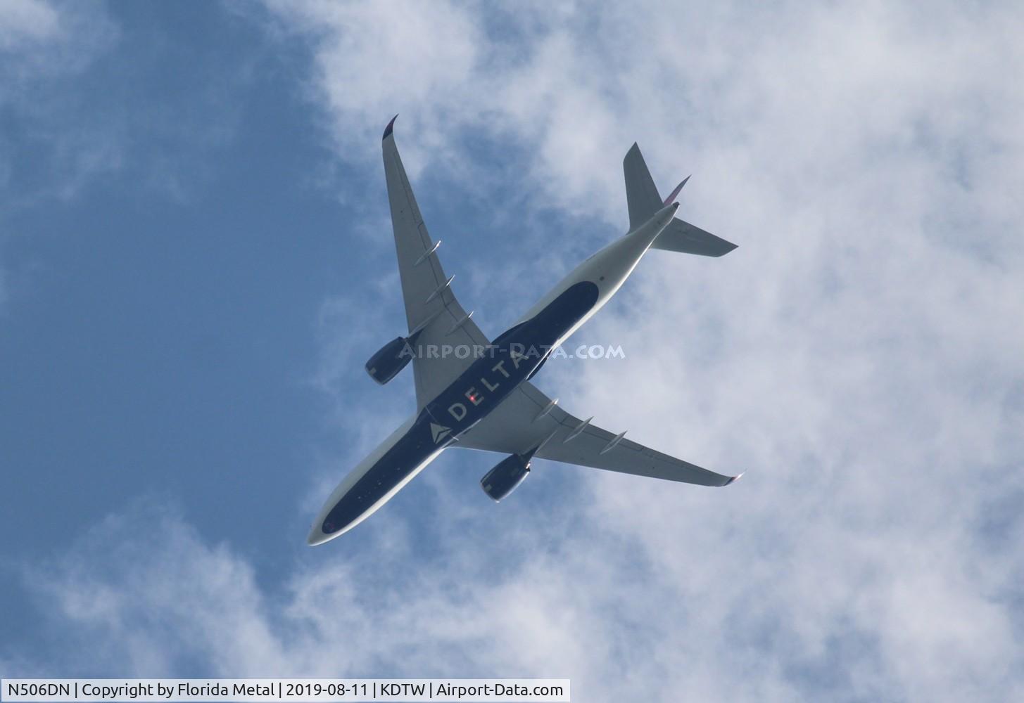 N506DN, 2017 Airbus A350-941 C/N 0175, Delta A350 flying over Pontiac Airport from Beijing