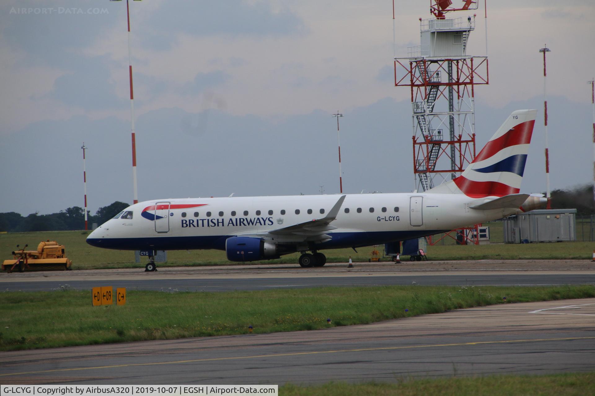 G-LCYG, 2009 Embraer 170STD (ERJ-170-100STD) C/N 17000300, Parked on stand at Norwich