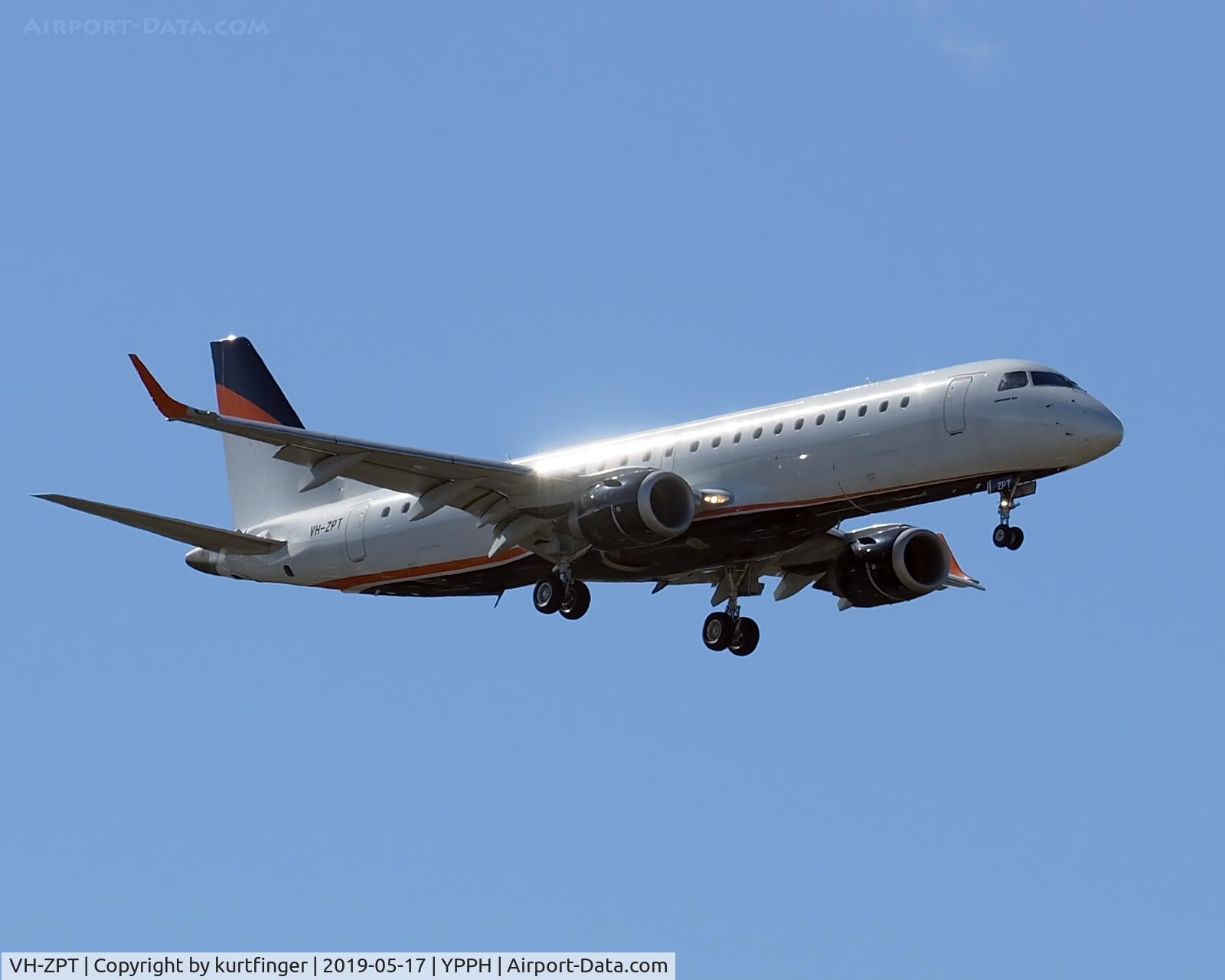 VH-ZPT, 2011 Embraer 190AR (ERJ-190-100IGW) C/N 19000451, Embraer ERJ-190AR E190. Cobham VH-ZPT approach runway 21, YPPH.170519.