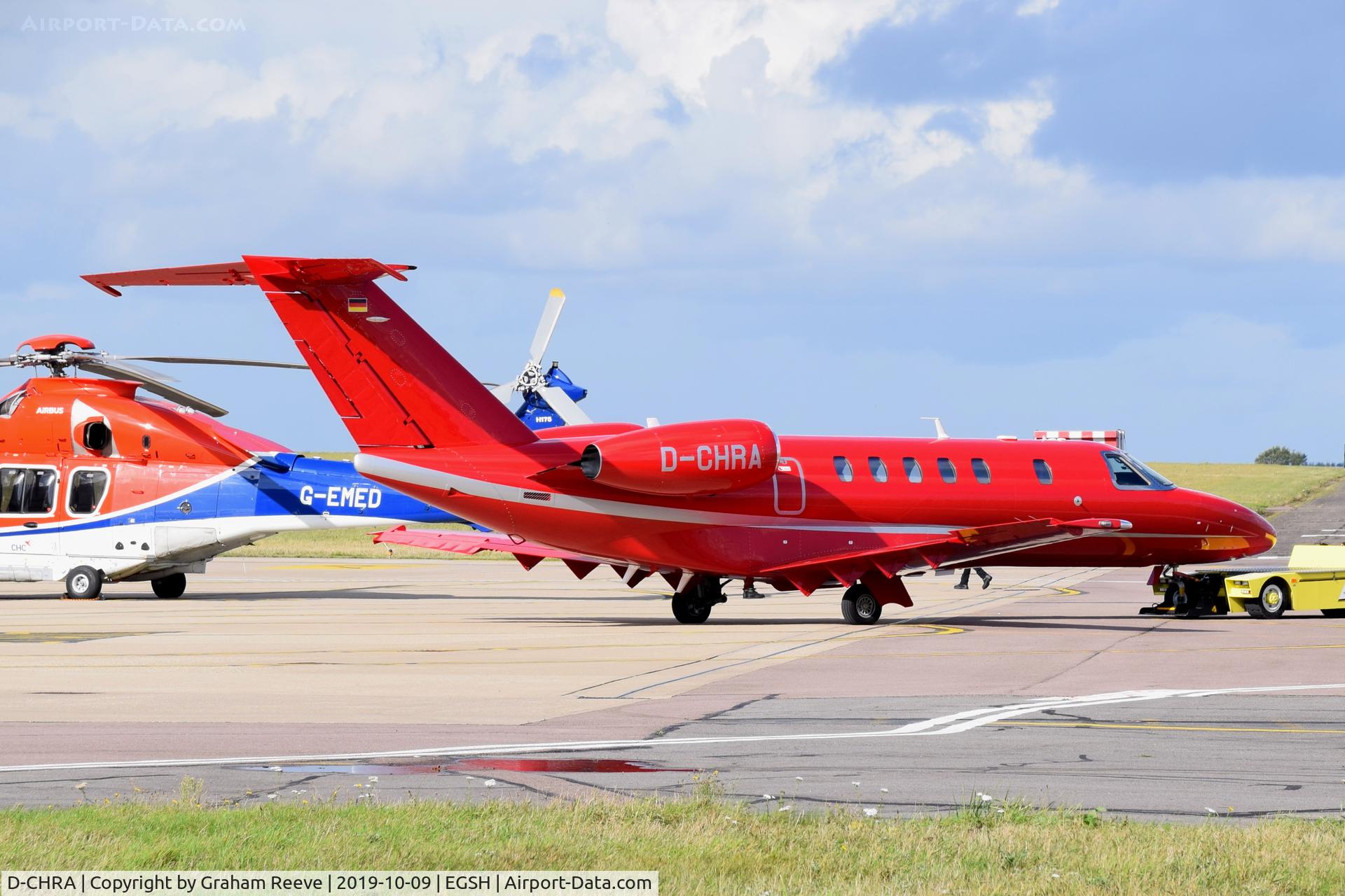 D-CHRA, 2011 Cessna 525C CitationJet CJ4 C/N 525C-0058, Under tow at Norwich.