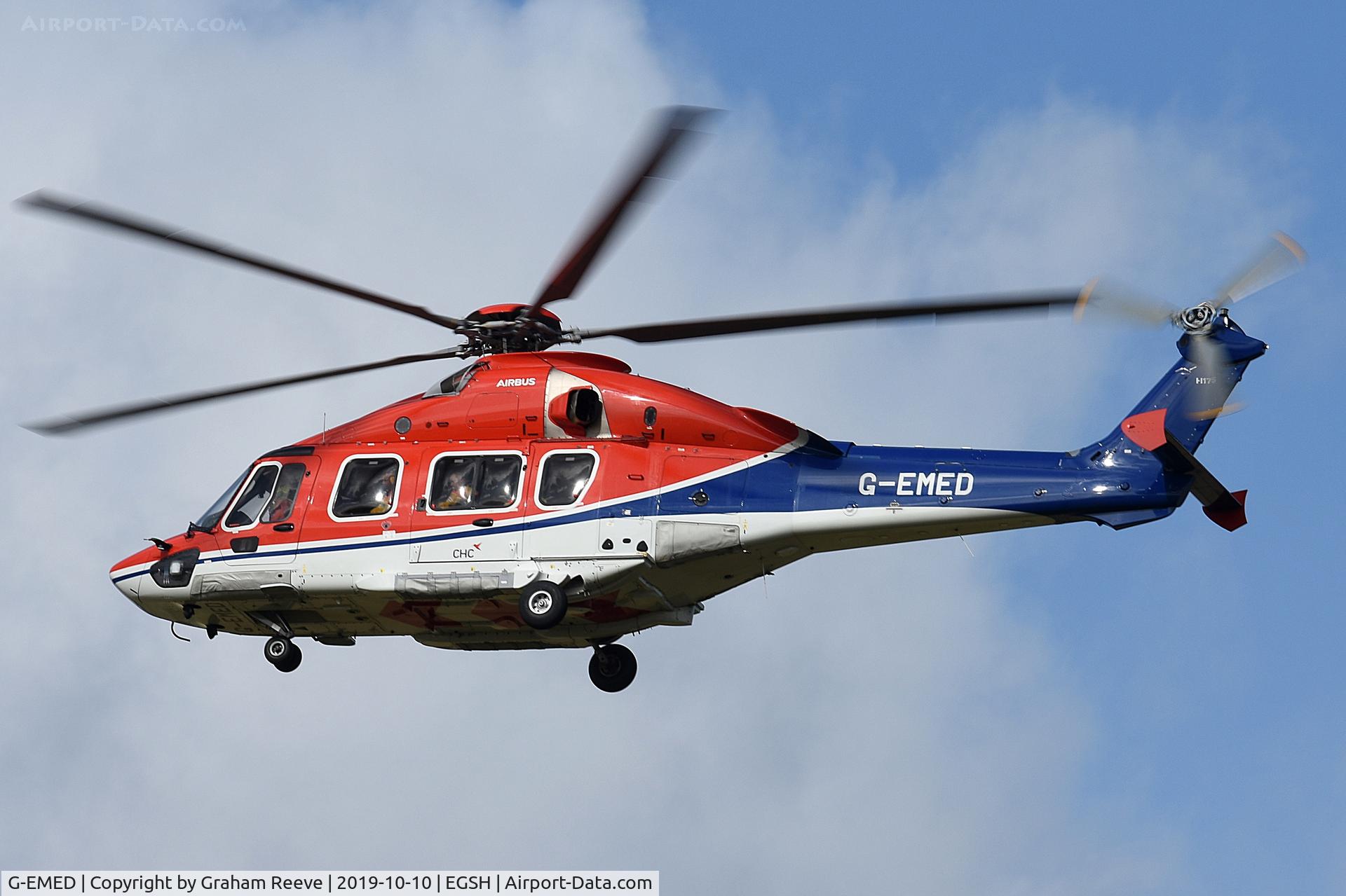 G-EMED, 2019 Airbus Helicopters EC-175B C/N 5039, Landing at Norwich.