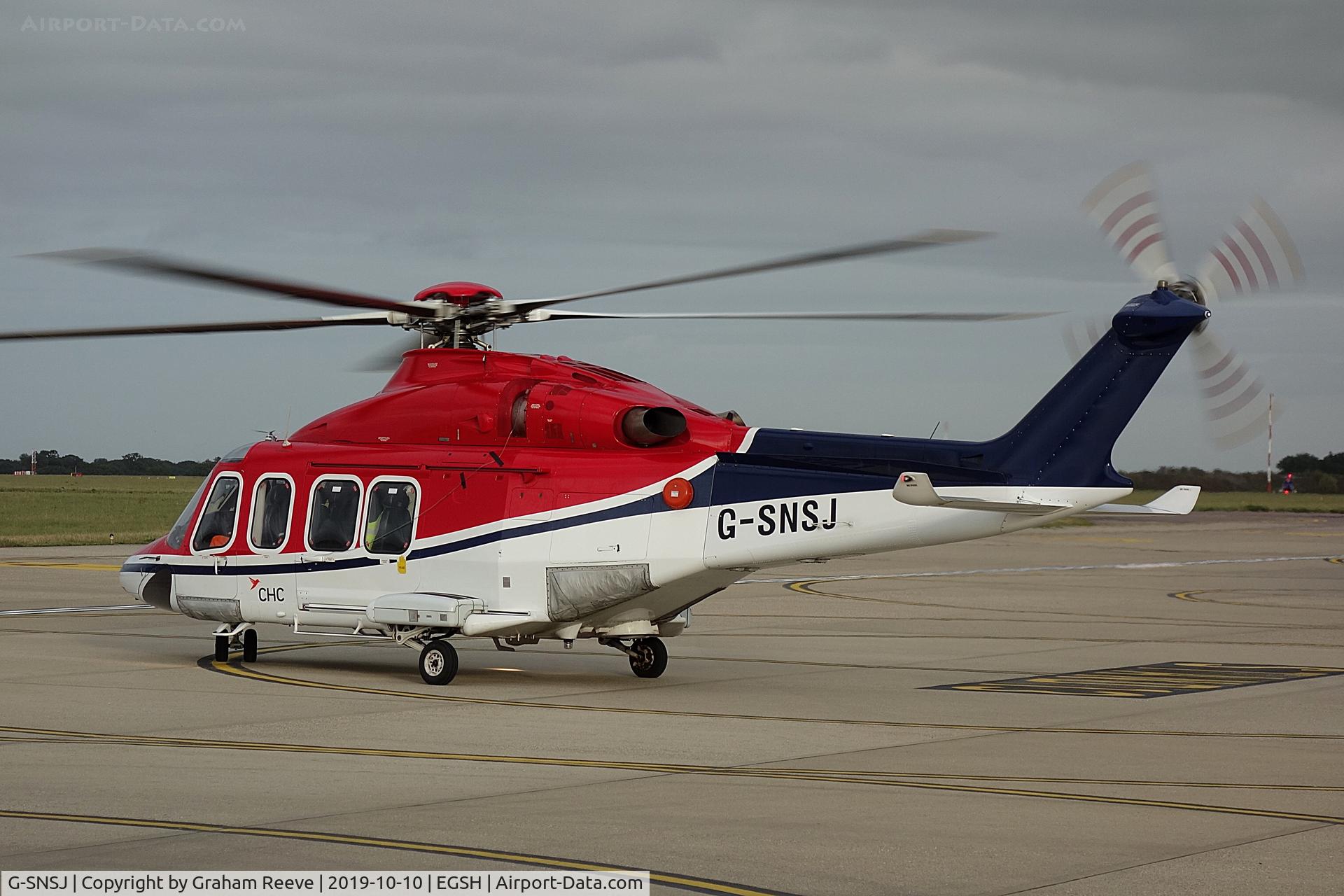 G-SNSJ, 2012 AgustaWestland AW-139 C/N 41268, Departing from Norwich.