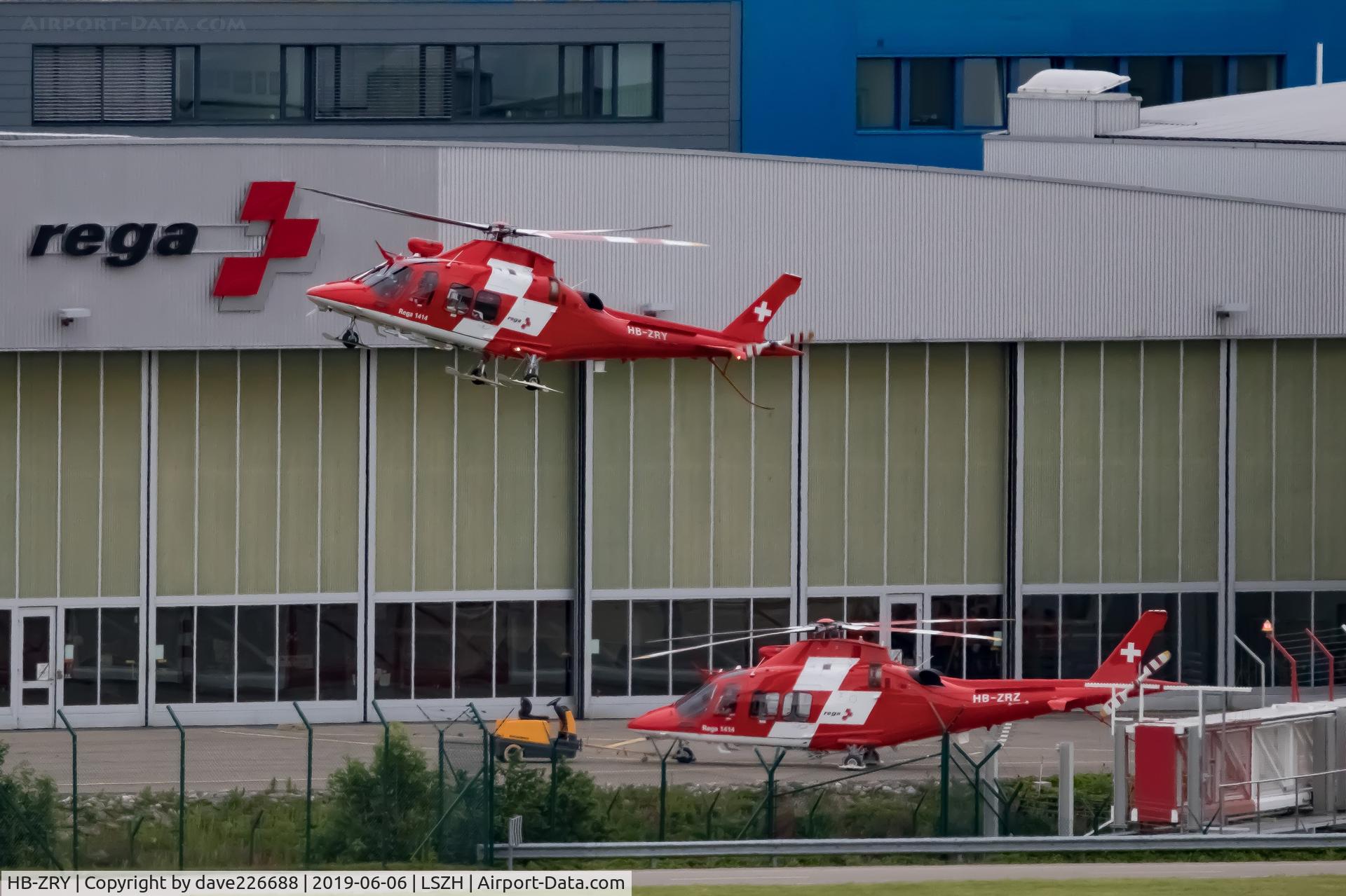 HB-ZRY, 2009 Agusta AW-109SP C/N 22205, HB ZRY lifting off from REGAs base at Zurich ZRH airport