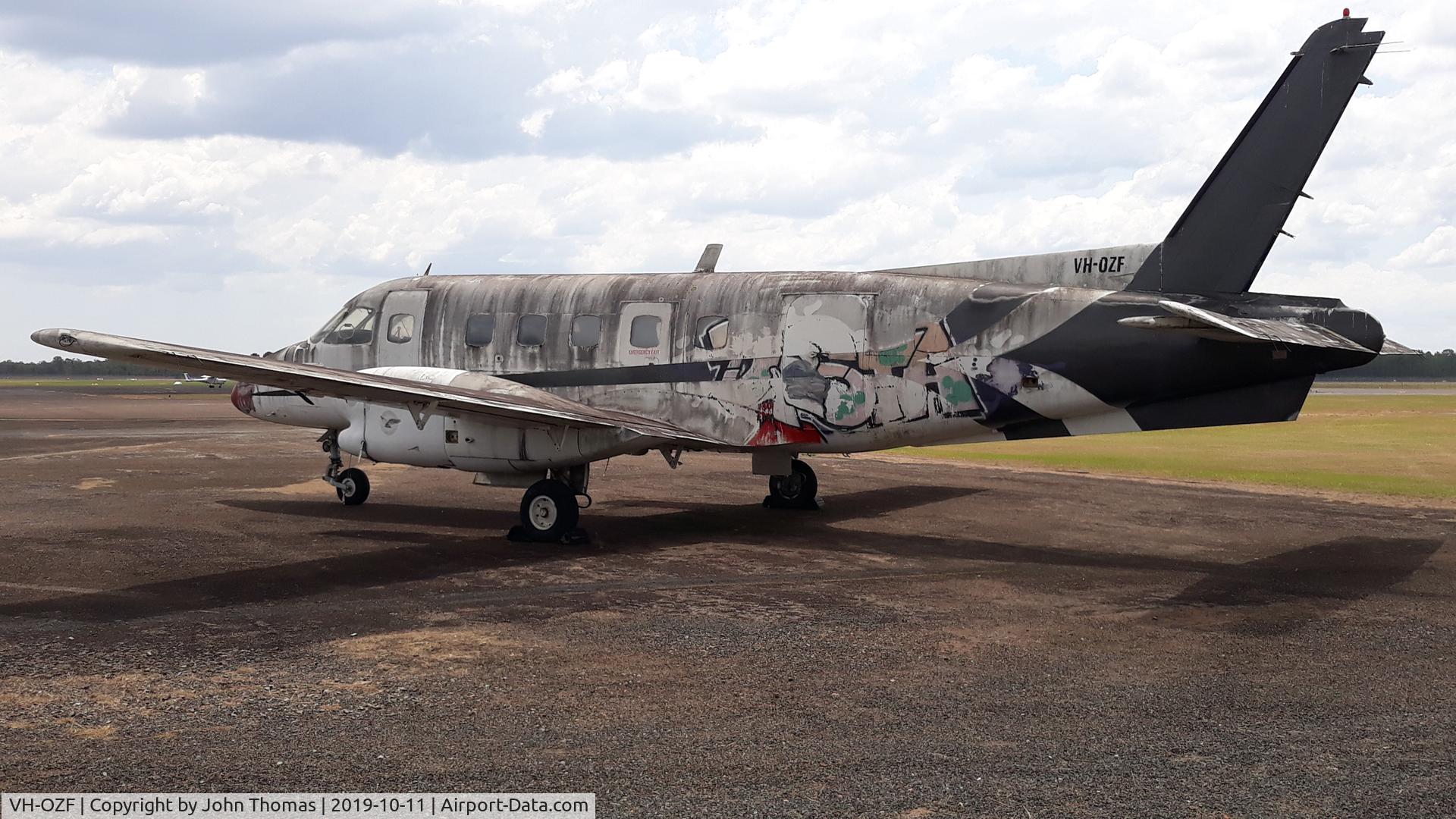 VH-OZF, 1979 Embraer EMB-110P2 Bandeirante C/N 110201, Parked at Maryborough Airport in Queensland and looking very dilapidated.