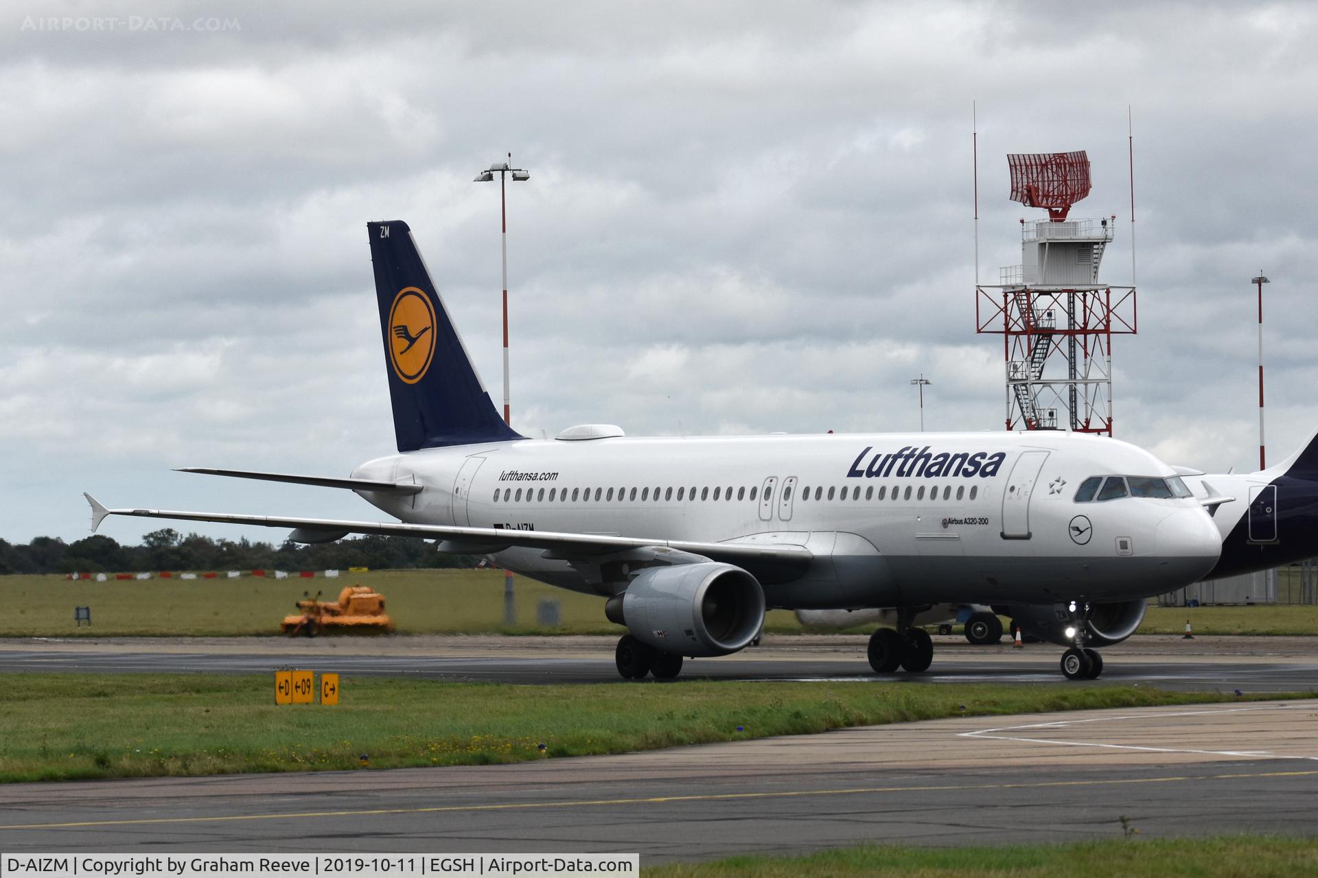 D-AIZM, 2012 Airbus A320-214 C/N 5203, Just landed at Norwich.