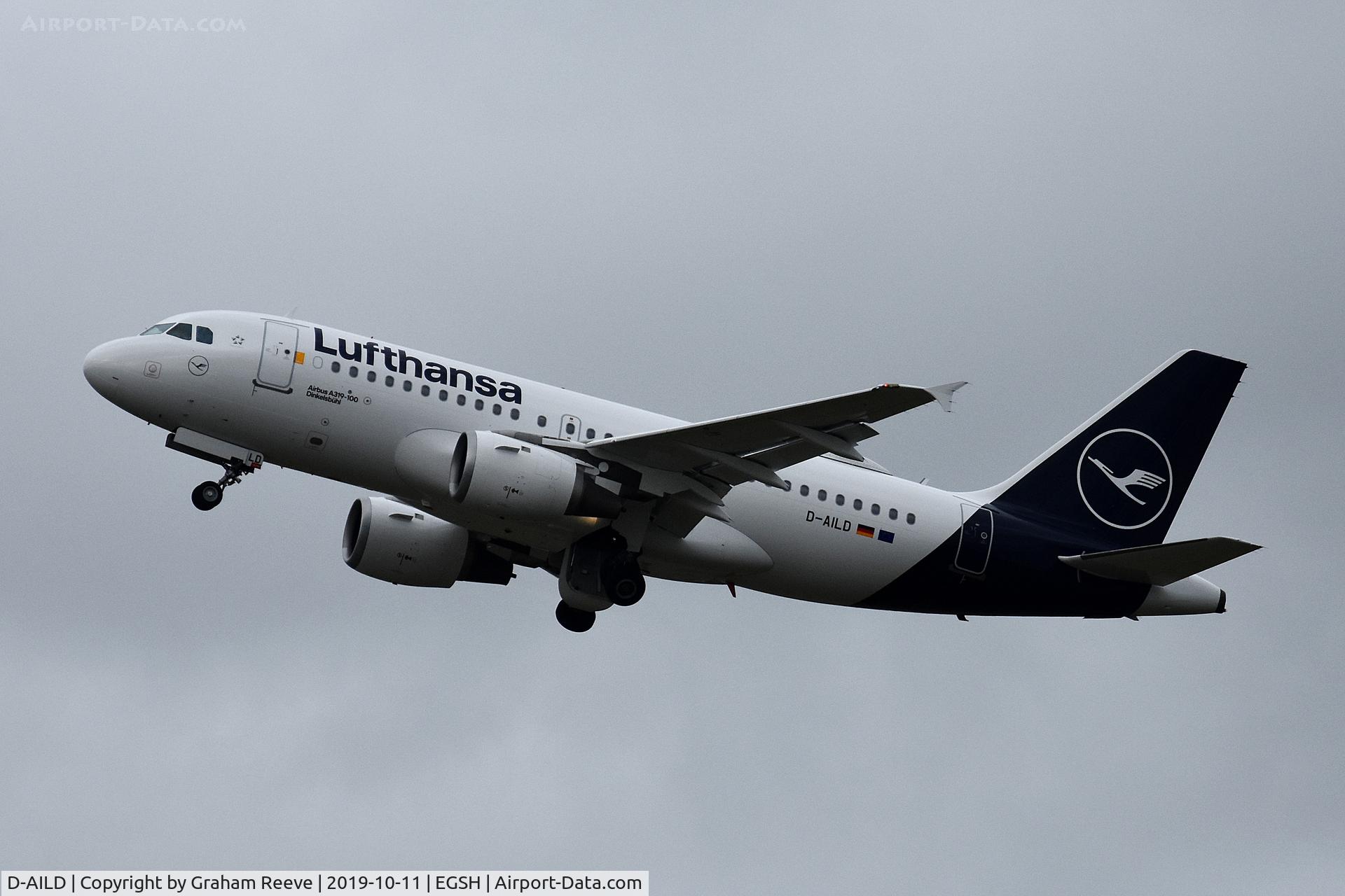 D-AILD, 1996 Airbus A319-114 C/N 623, Departing from Norwich.