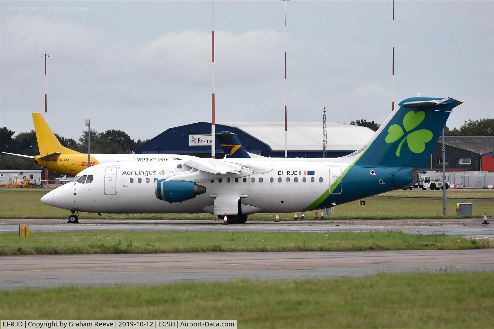 EI-RJD, 1998 BAE Systems Avro 146-RJ85 C/N E.2334, Parked at Norwich.
