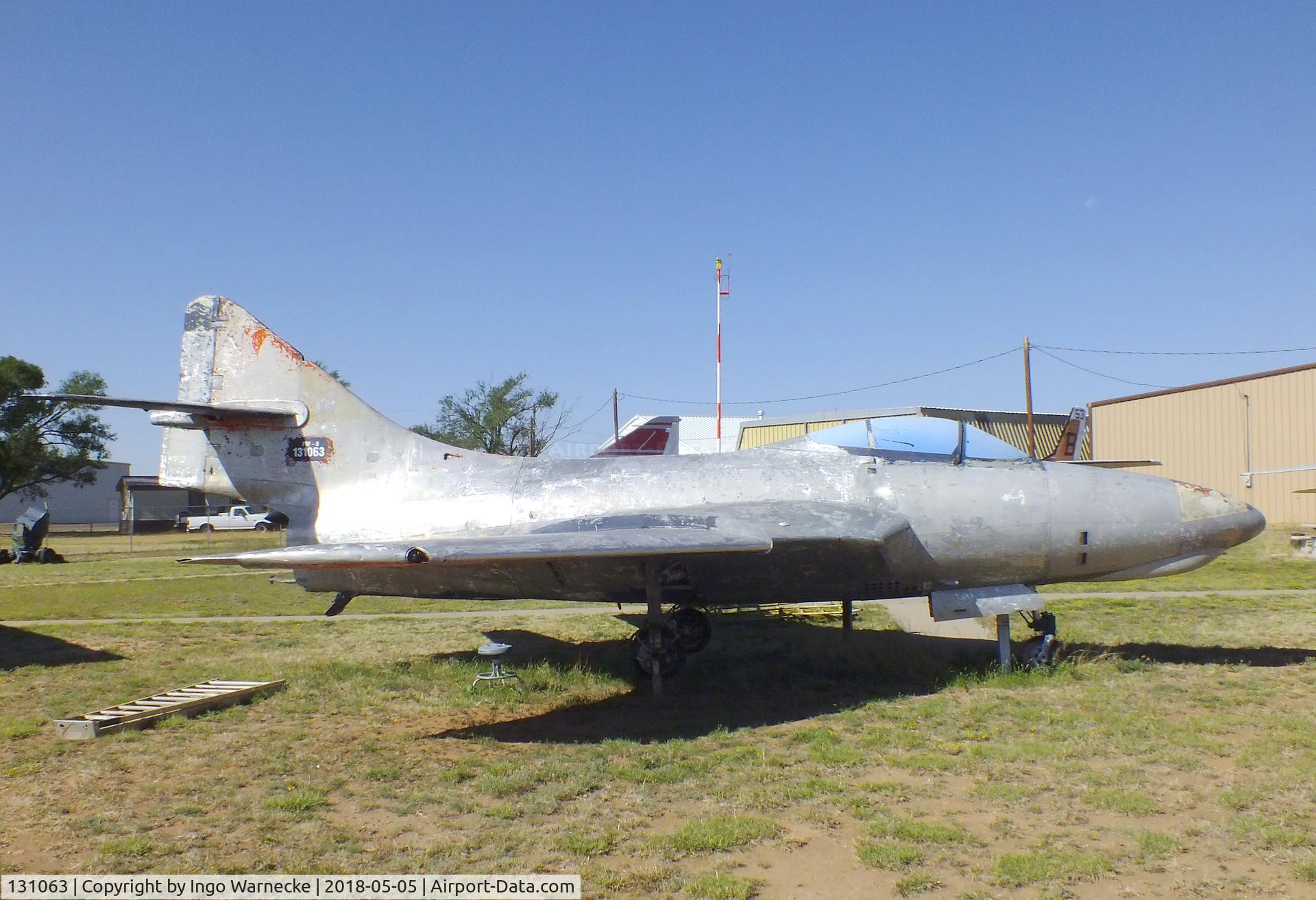 131063, Grumman F9F-8 Cougar C/N Not found 131063, Grumman F9F-8 Cougar, being restored at the Texas Air Museum Caprock Chapter, Slaton TX