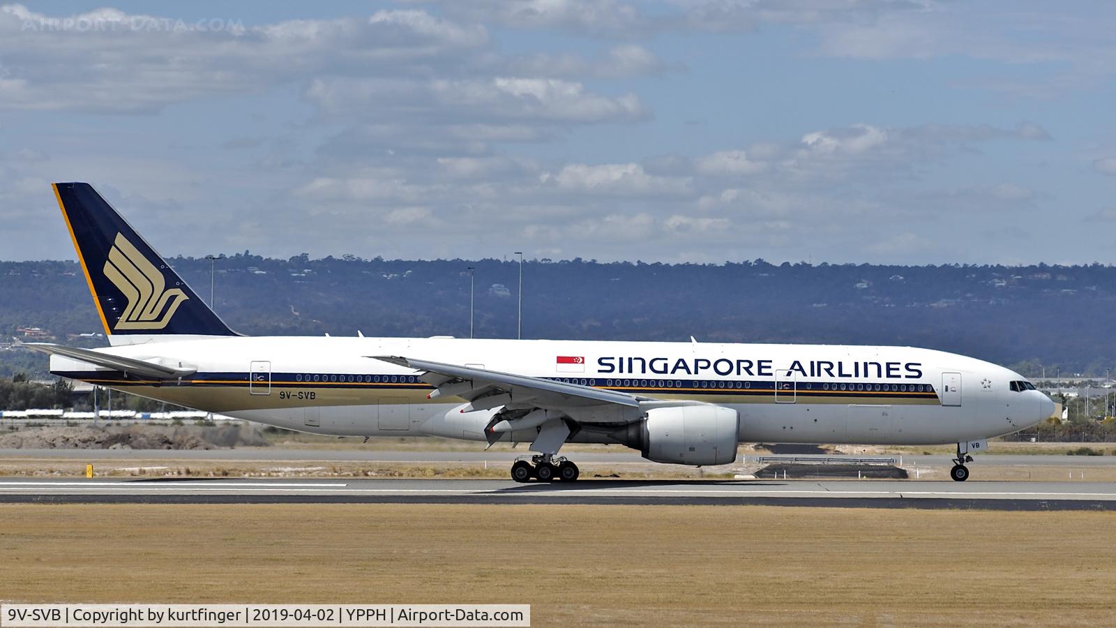 9V-SVB, 2001 Boeing 777-212/ER C/N 28525, Boeing 777-212(ER) SIA 9V-SVB arrival runway 21 YPPH 020419