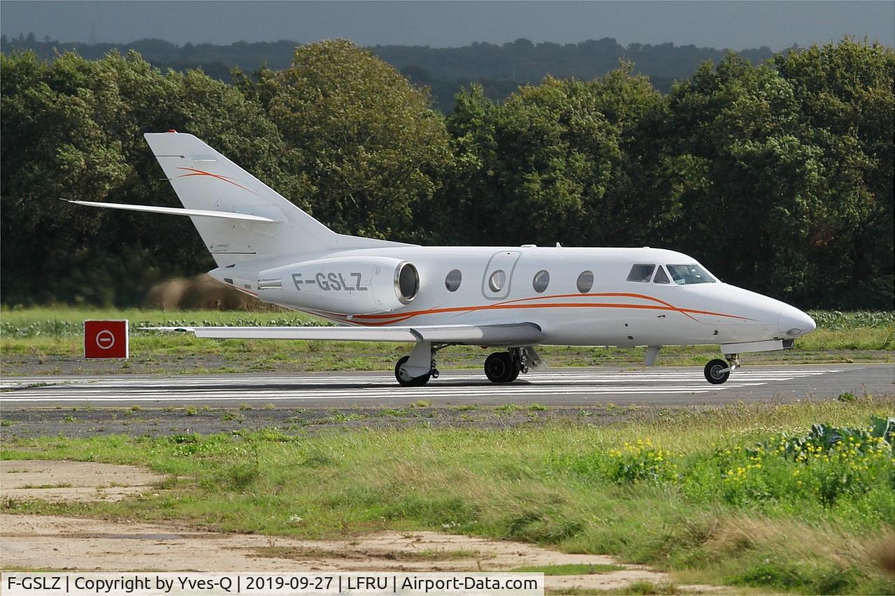 F-GSLZ, 1986 Dassault Falcon 100 C/N 208, Dassault Falcon 10, Lining up rwy 22, Morlaix-Ploujean airport (LFRU-MXN)